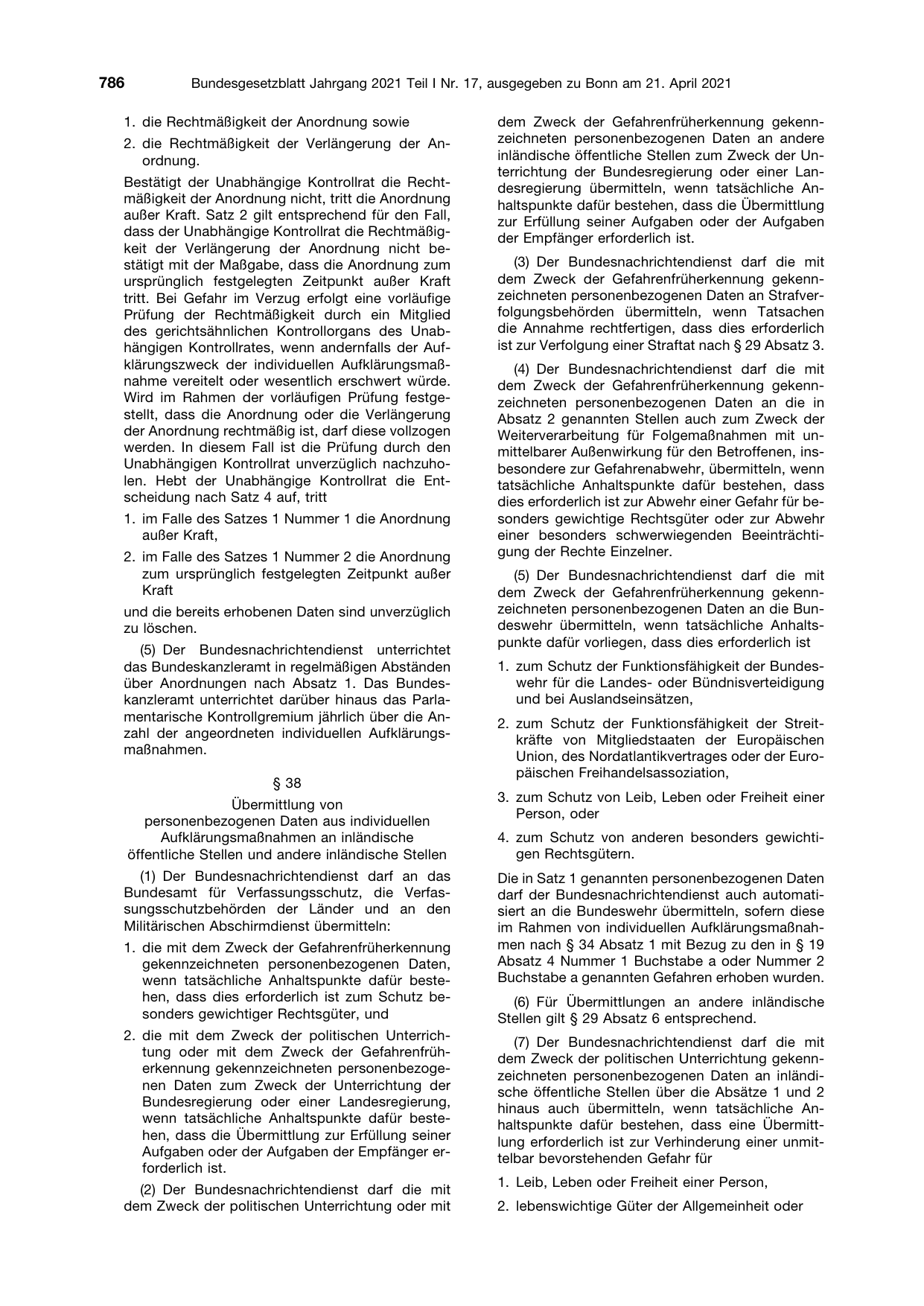 BGBl. 2021, Seite 786 — Originalseite als Abbildung