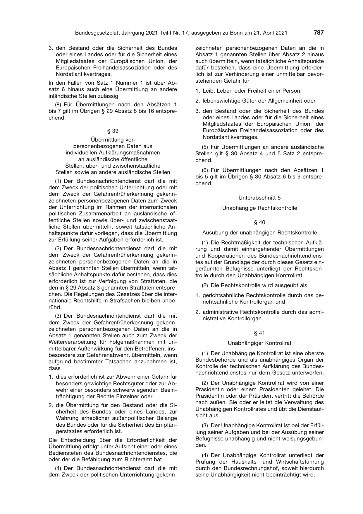 BGBl. 2021, Seite 787 — Originalseite als Abbildung