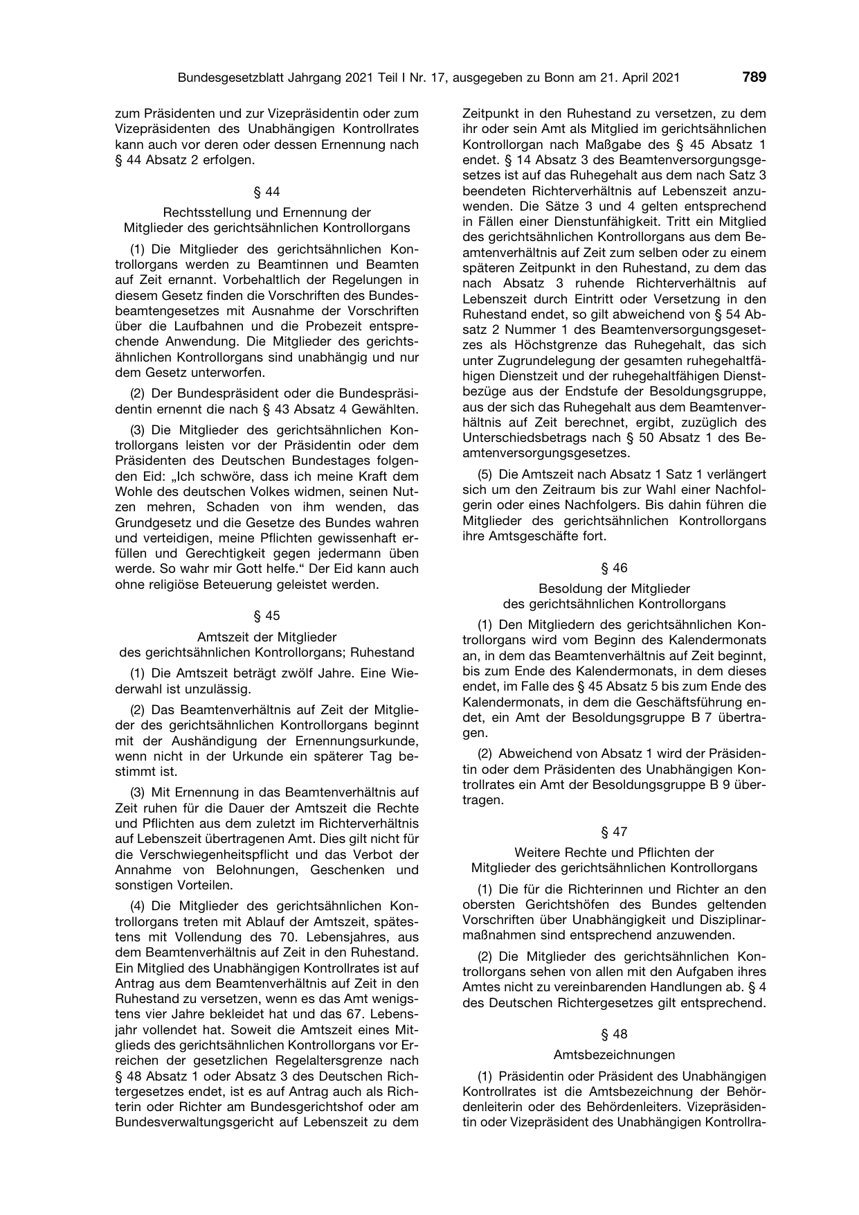 BGBl. 2021, Seite 789 — Originalseite als Abbildung