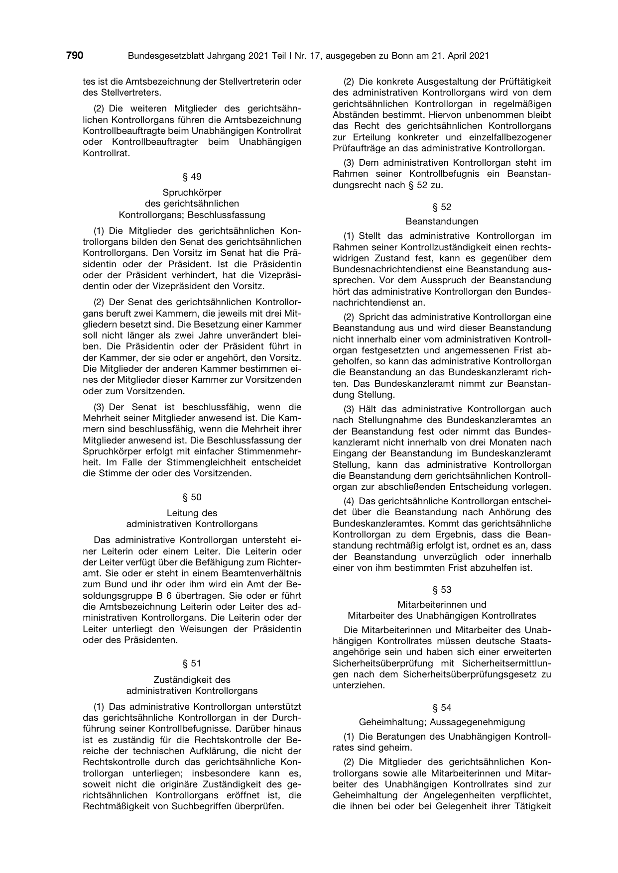 BGBl. 2021, Seite 790 — Originalseite als Abbildung