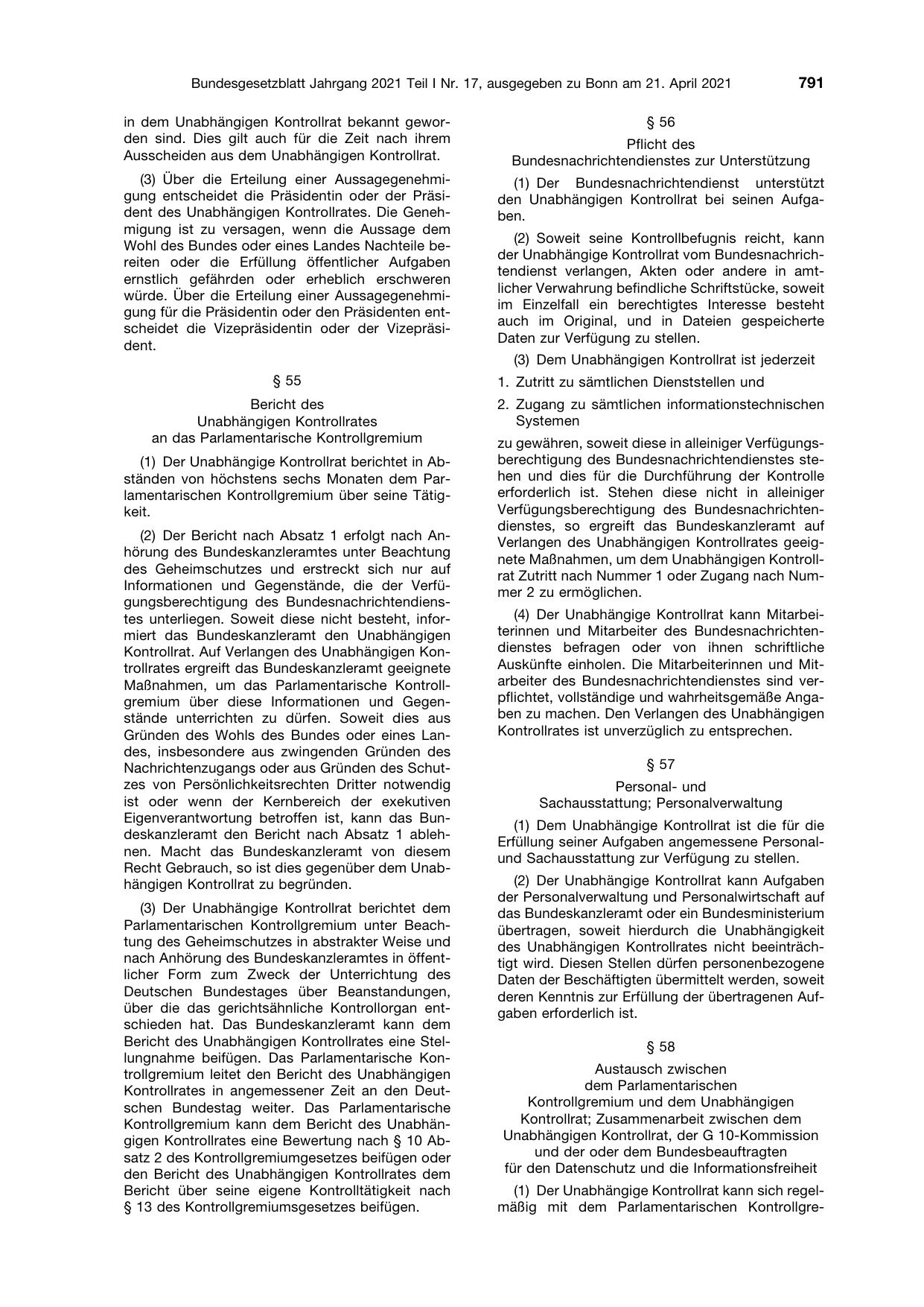 BGBl. 2021, Seite 791 — Originalseite als Abbildung