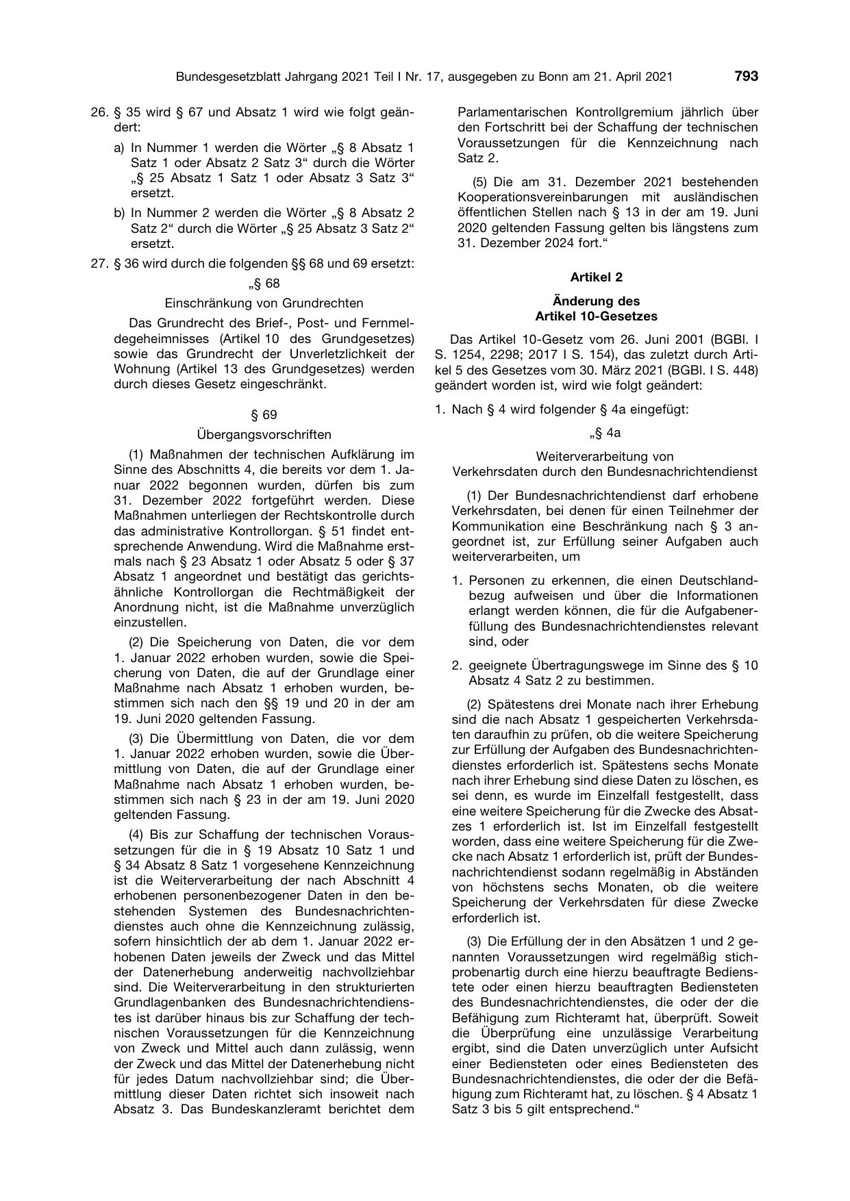BGBl. 2021, Seite 793 — Originalseite als Abbildung