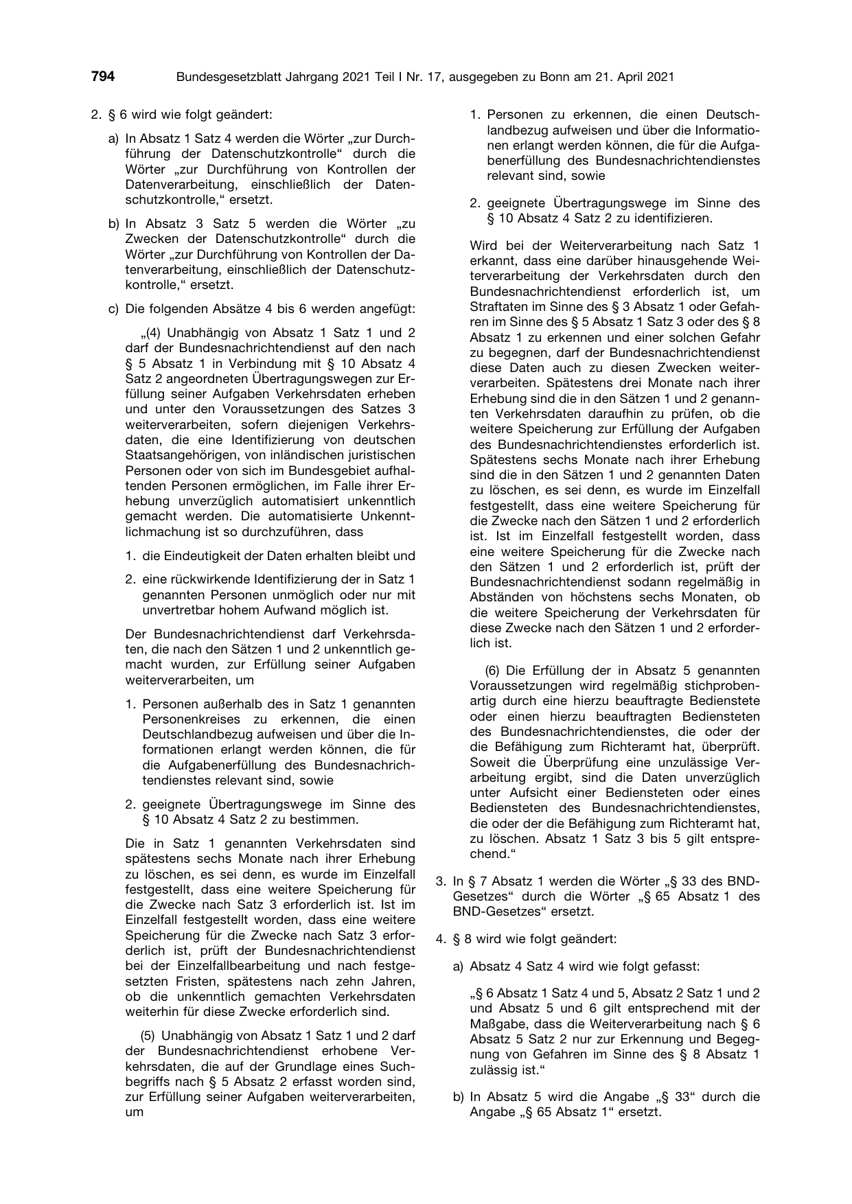 BGBl. 2021, Seite 794 — Originalseite als Abbildung
