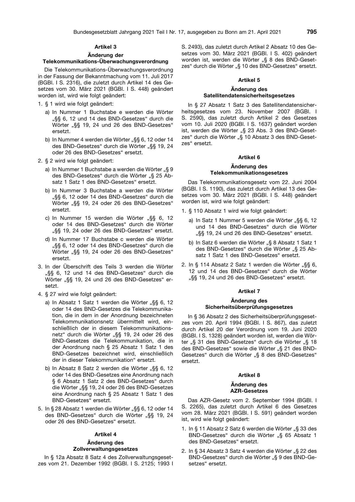 BGBl. 2021, Seite 795 — Originalseite als Abbildung