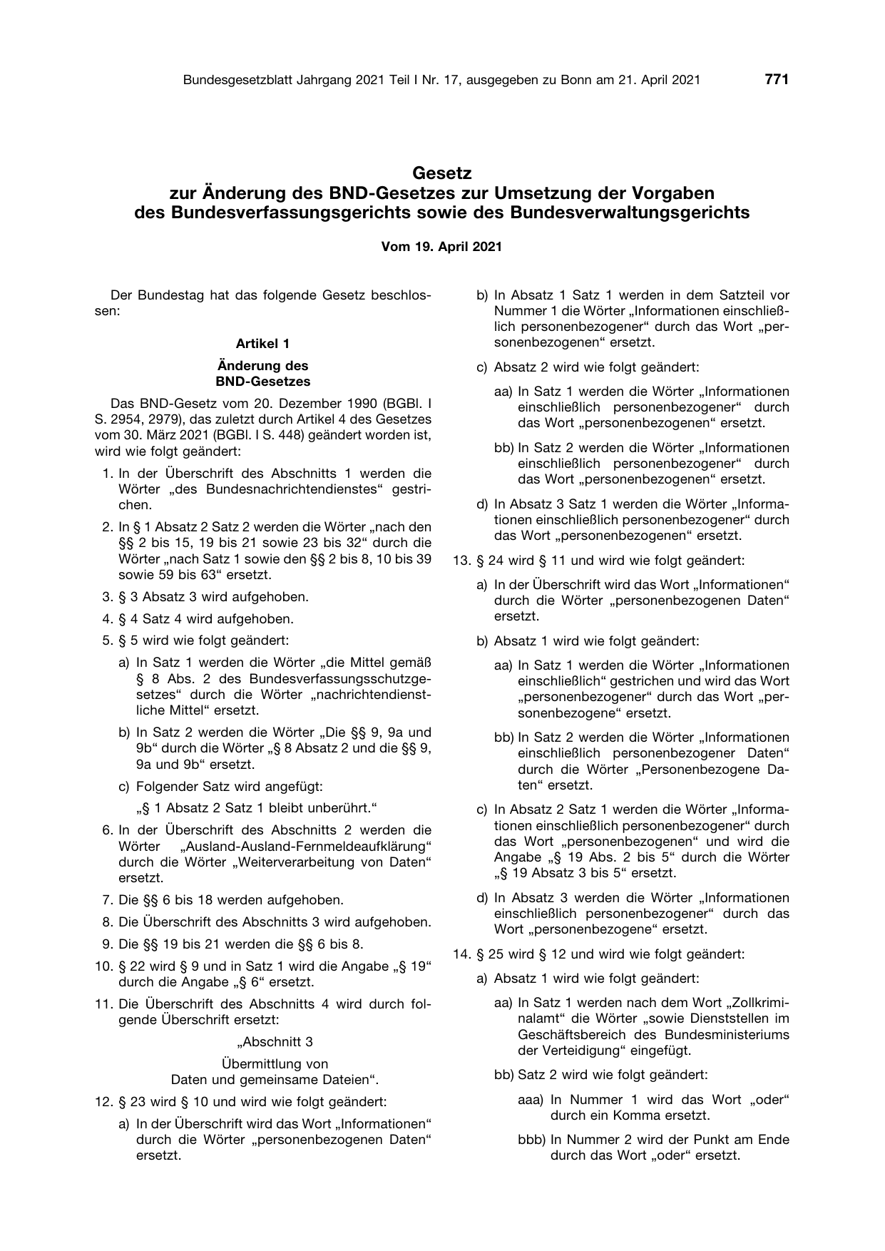 BGBl. 2021, Seite 771 — Originalseite als Abbildung