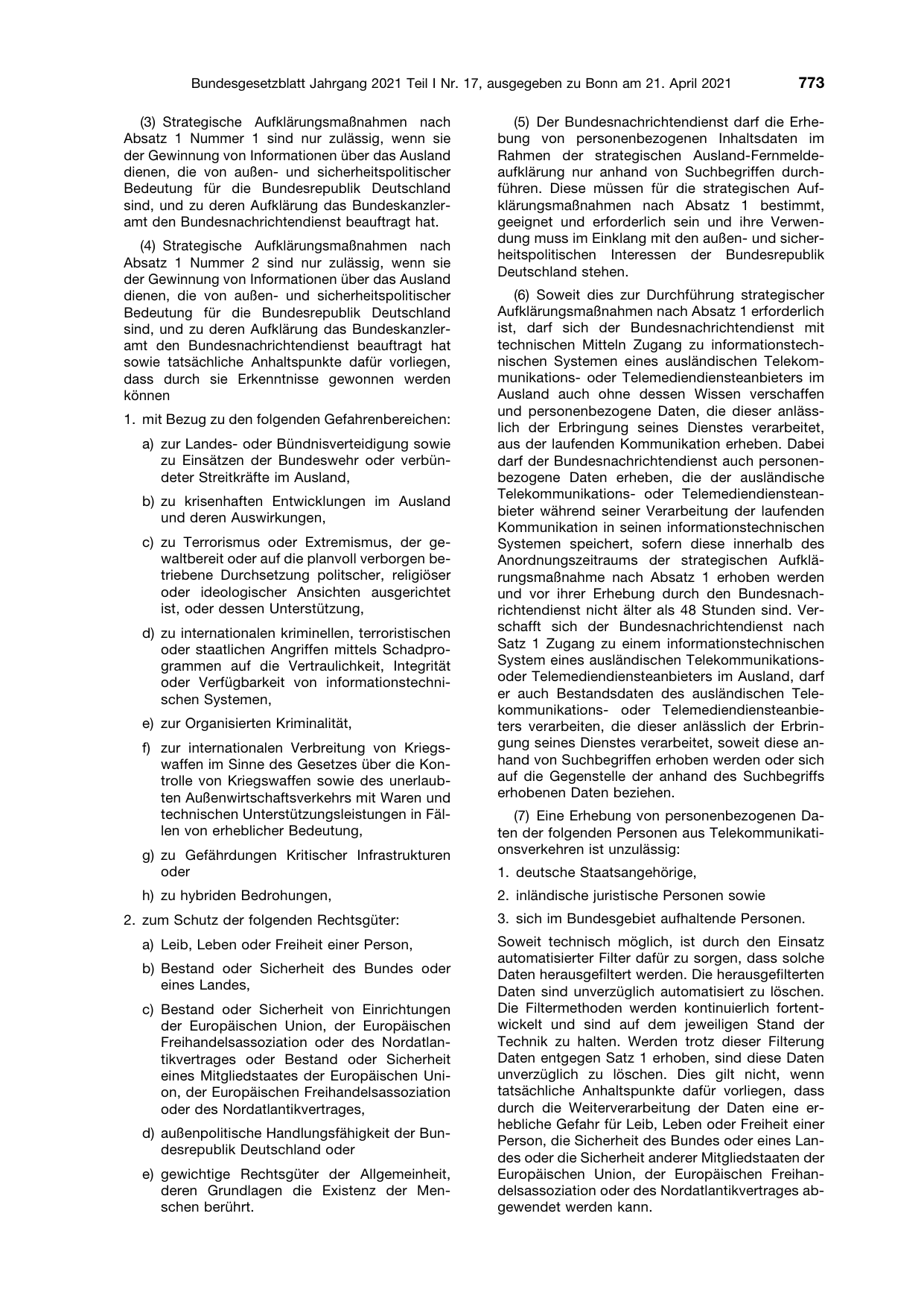 BGBl. 2021, Seite 773 — Originalseite als Abbildung