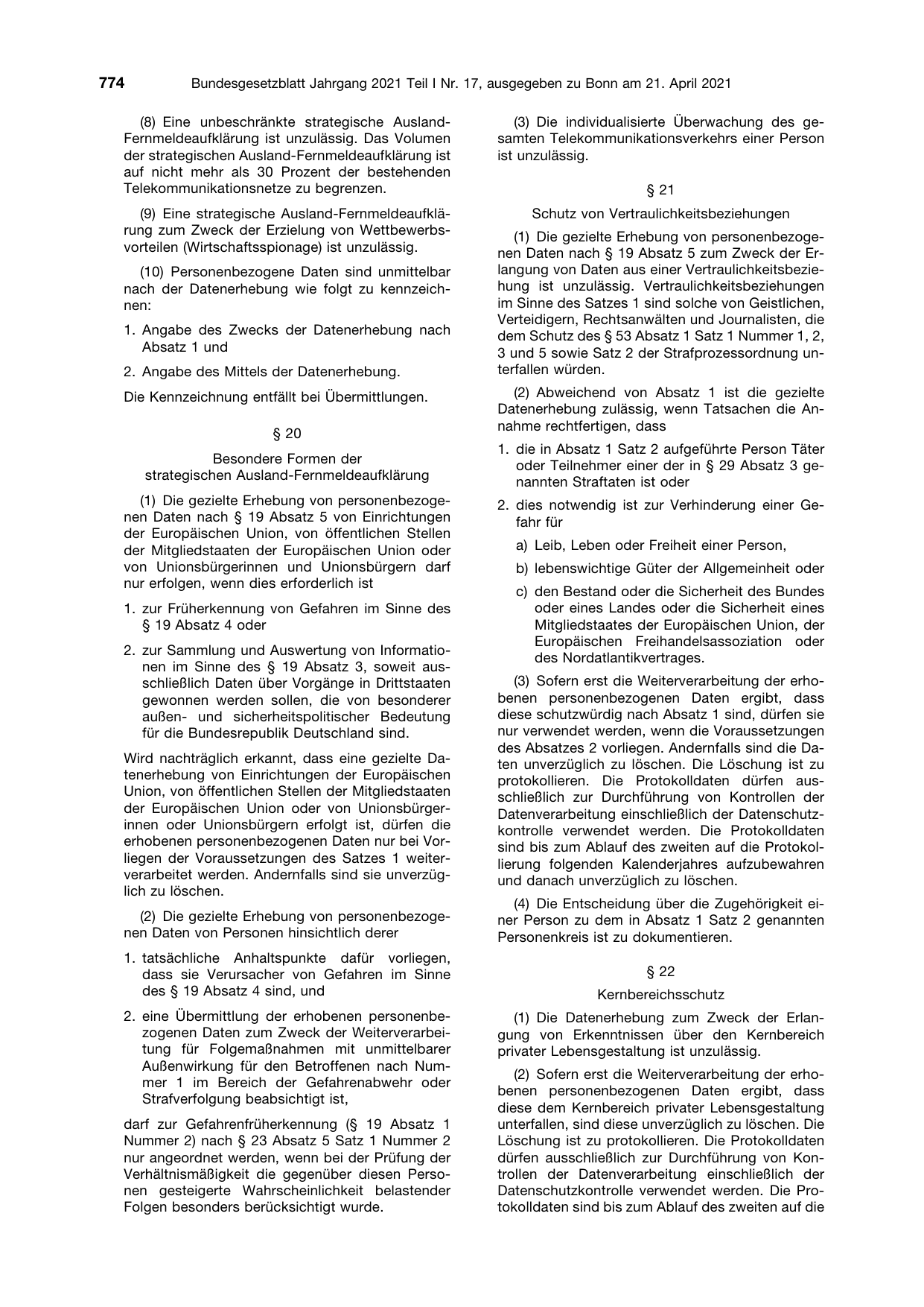 BGBl. 2021, Seite 774 — Originalseite als Abbildung