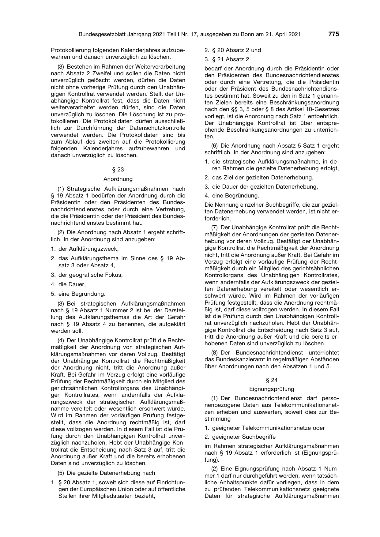 BGBl. 2021, Seite 775 — Originalseite als Abbildung