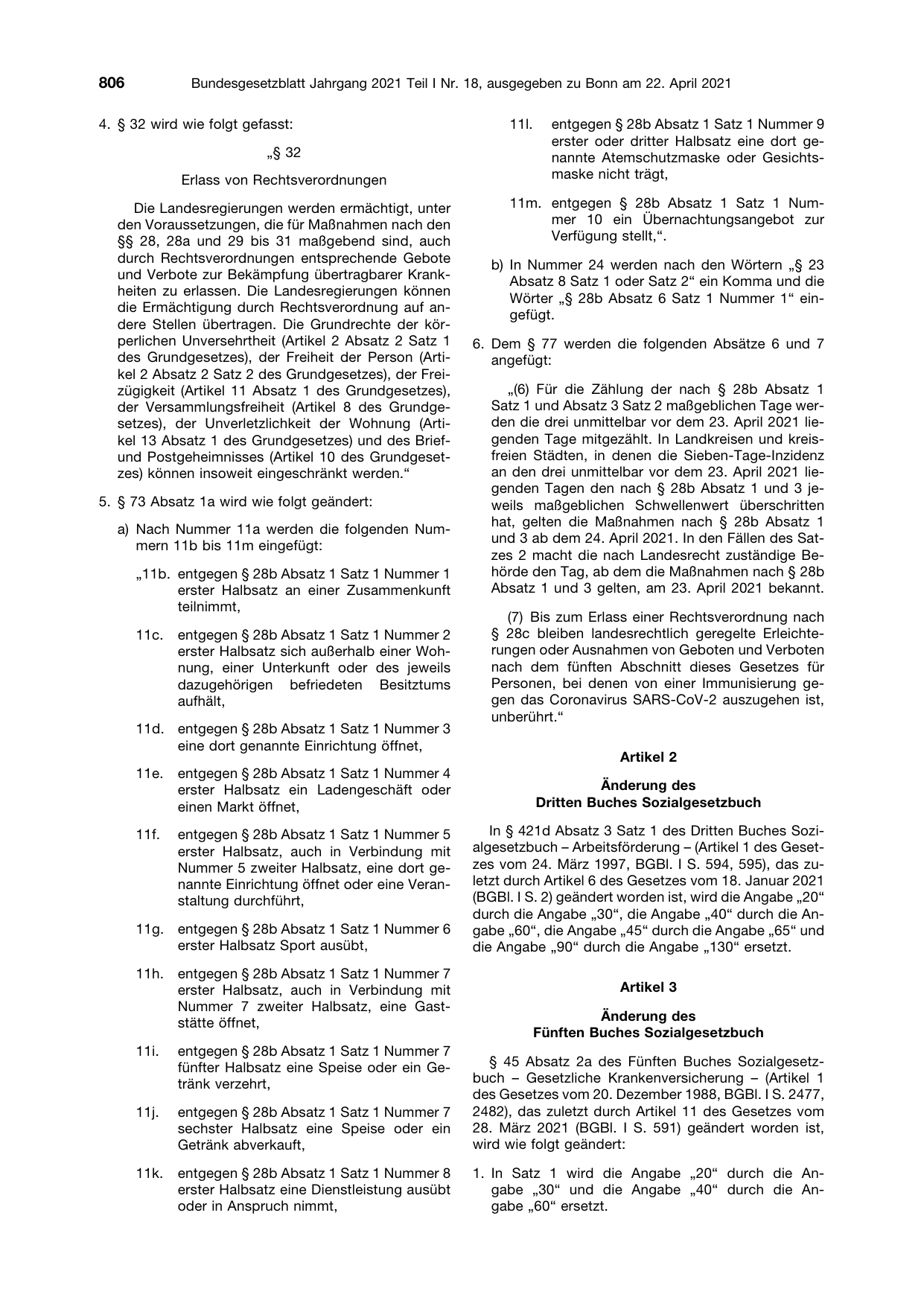 BGBl. 2021, Seite 806 — Originalseite als Abbildung