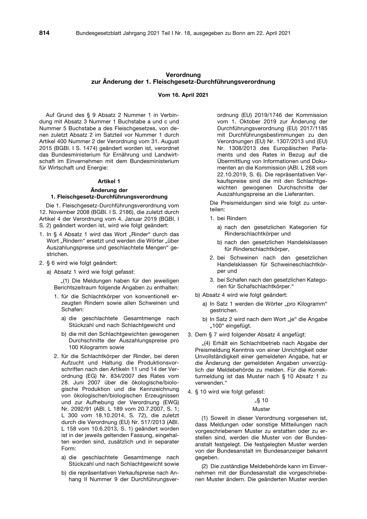 BGBl. 2021, Seite 814 — Originalseite als Abbildung
