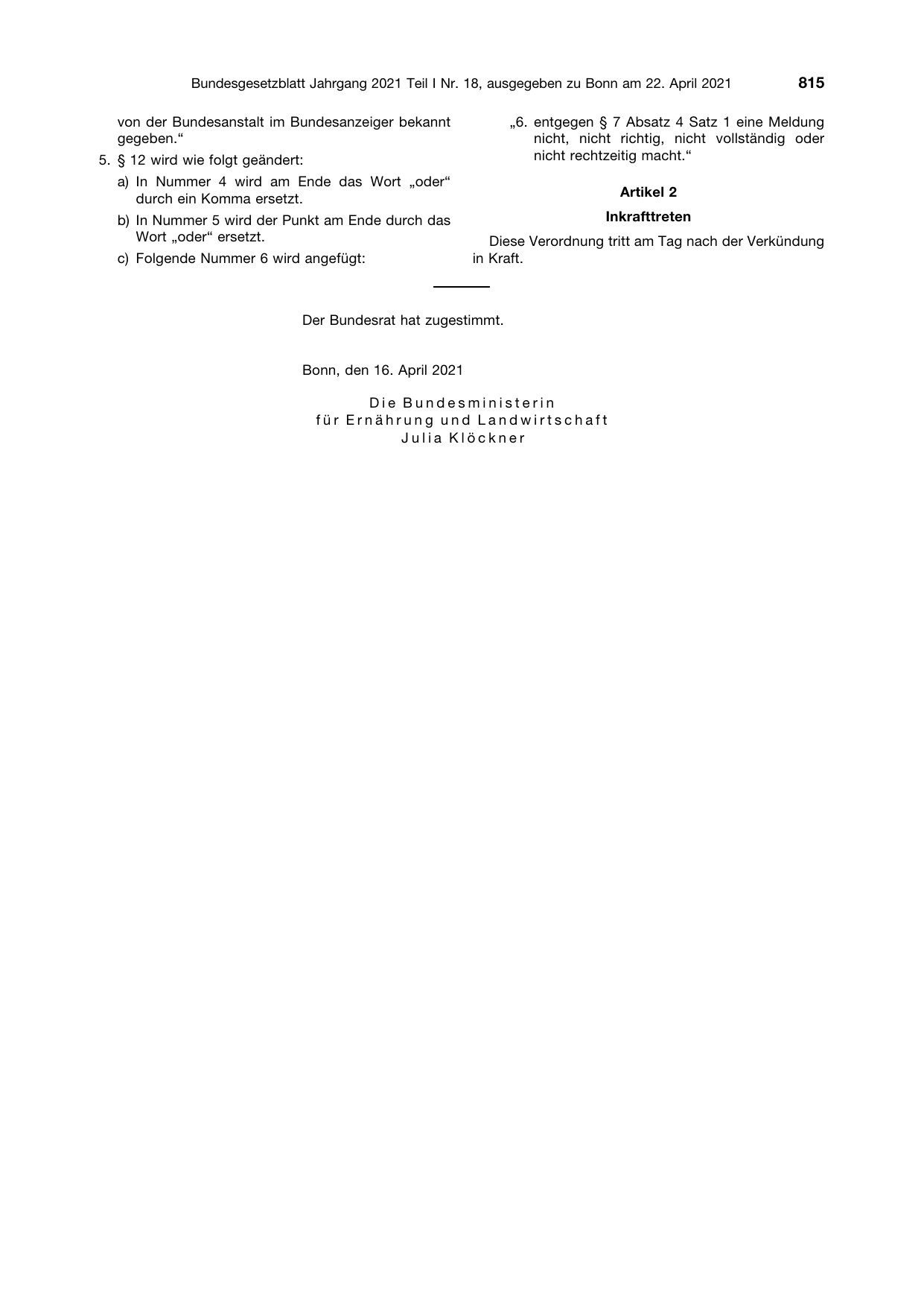 BGBl. 2021, Seite 815 — Originalseite als Abbildung
