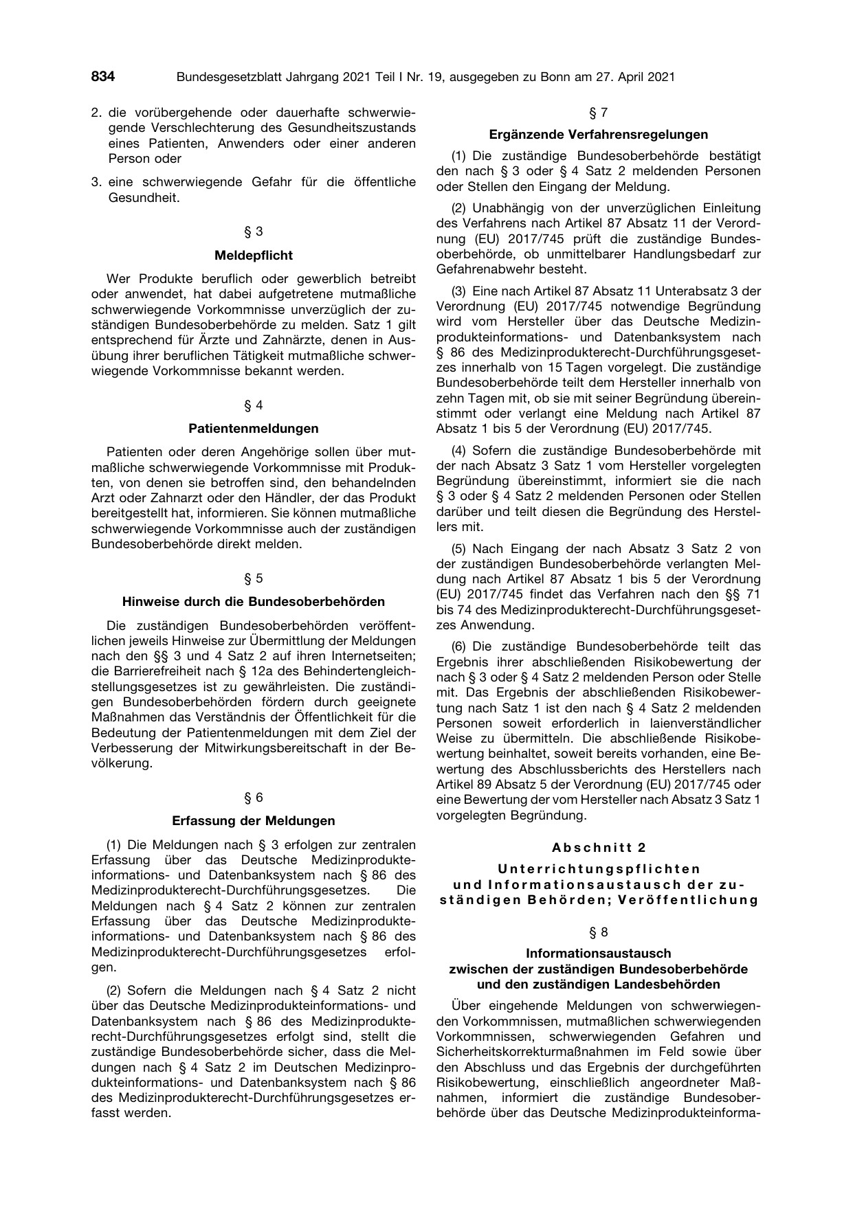 BGBl. 2021, Seite 834 — Originalseite als Abbildung