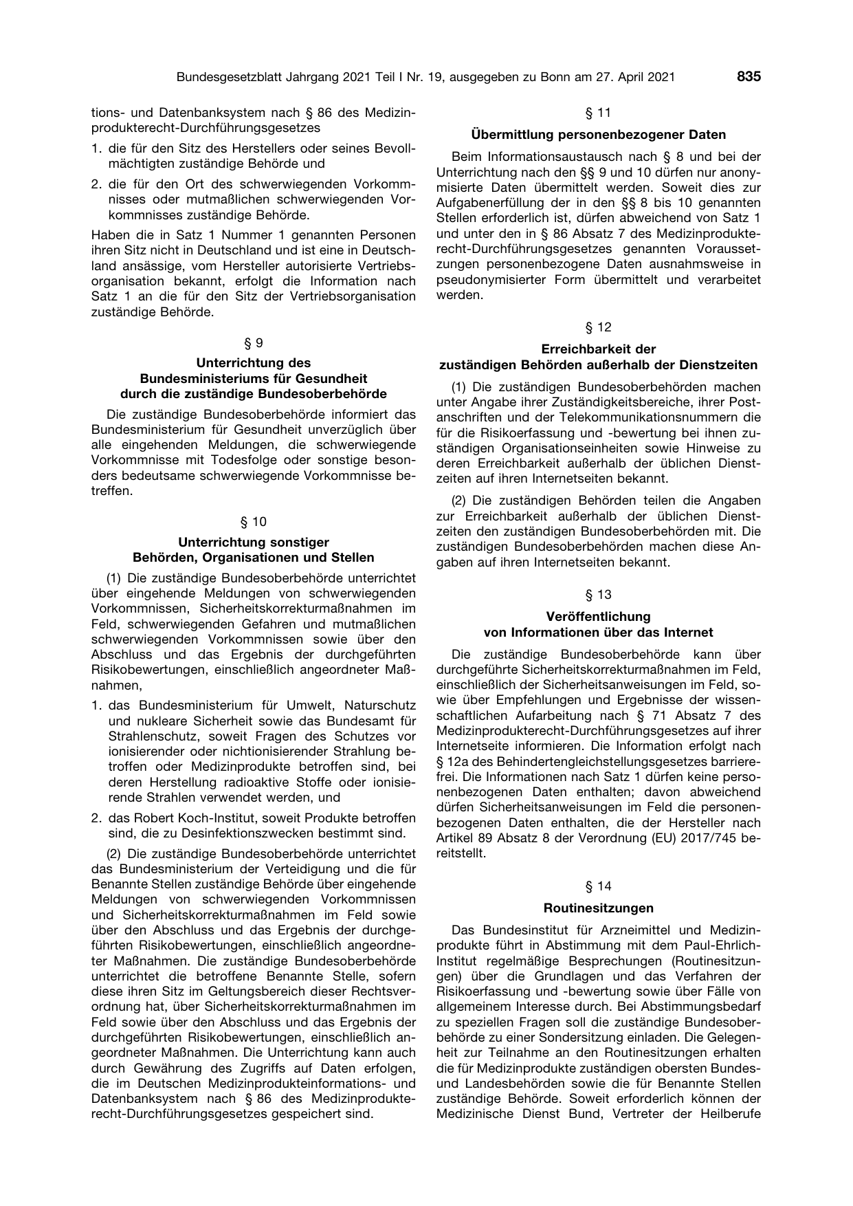 BGBl. 2021, Seite 835 — Originalseite als Abbildung