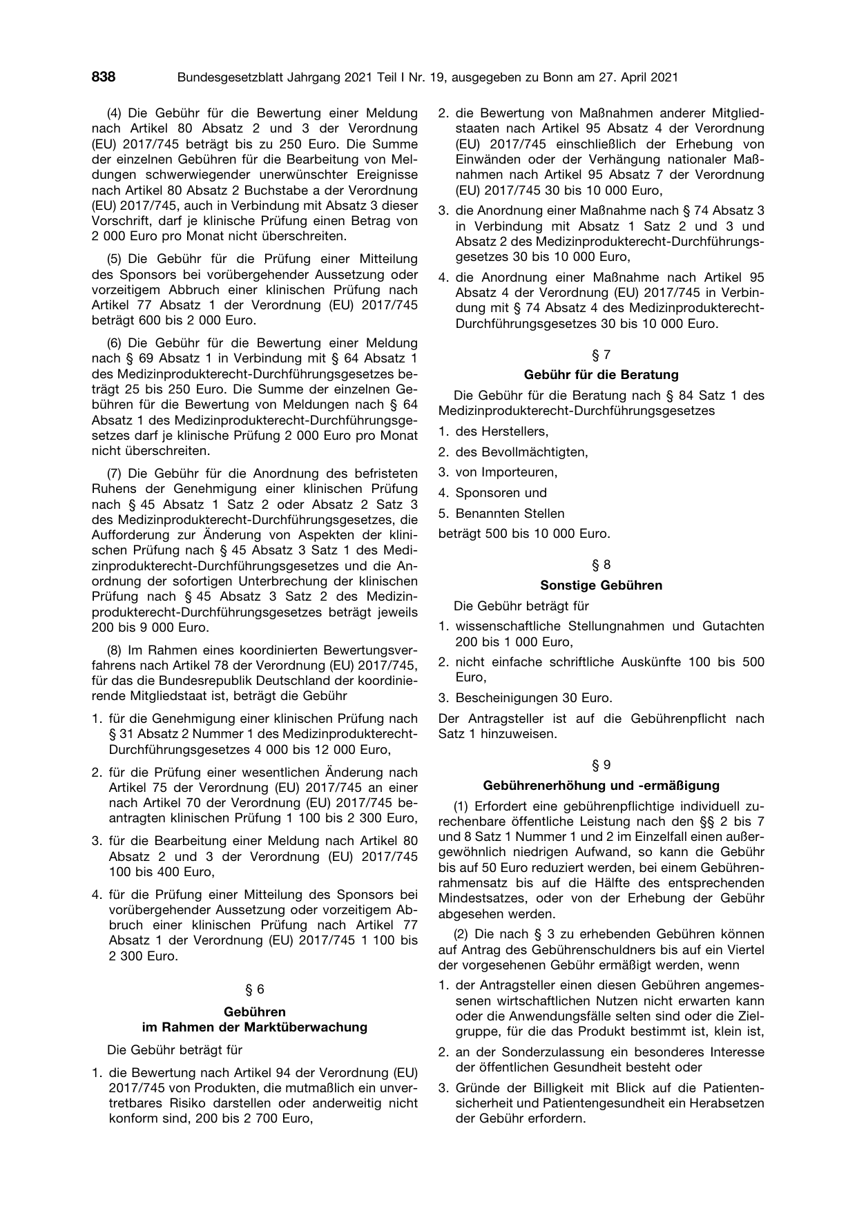 BGBl. 2021, Seite 838 — Originalseite als Abbildung