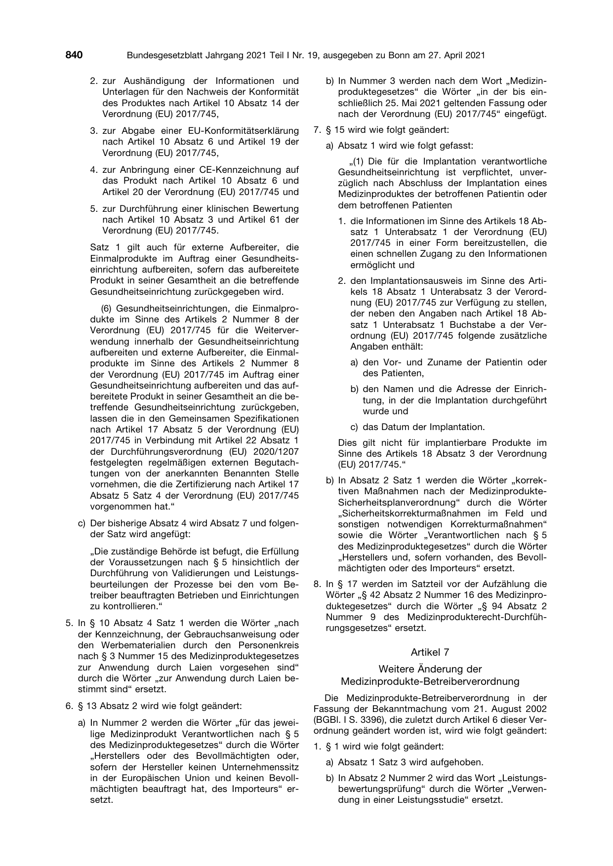 BGBl. 2021, Seite 840 — Originalseite als Abbildung