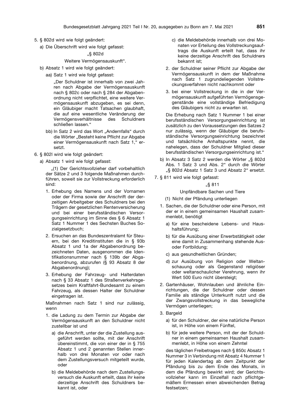 BGBl. 2021, Seite 851 — Originalseite als Abbildung
