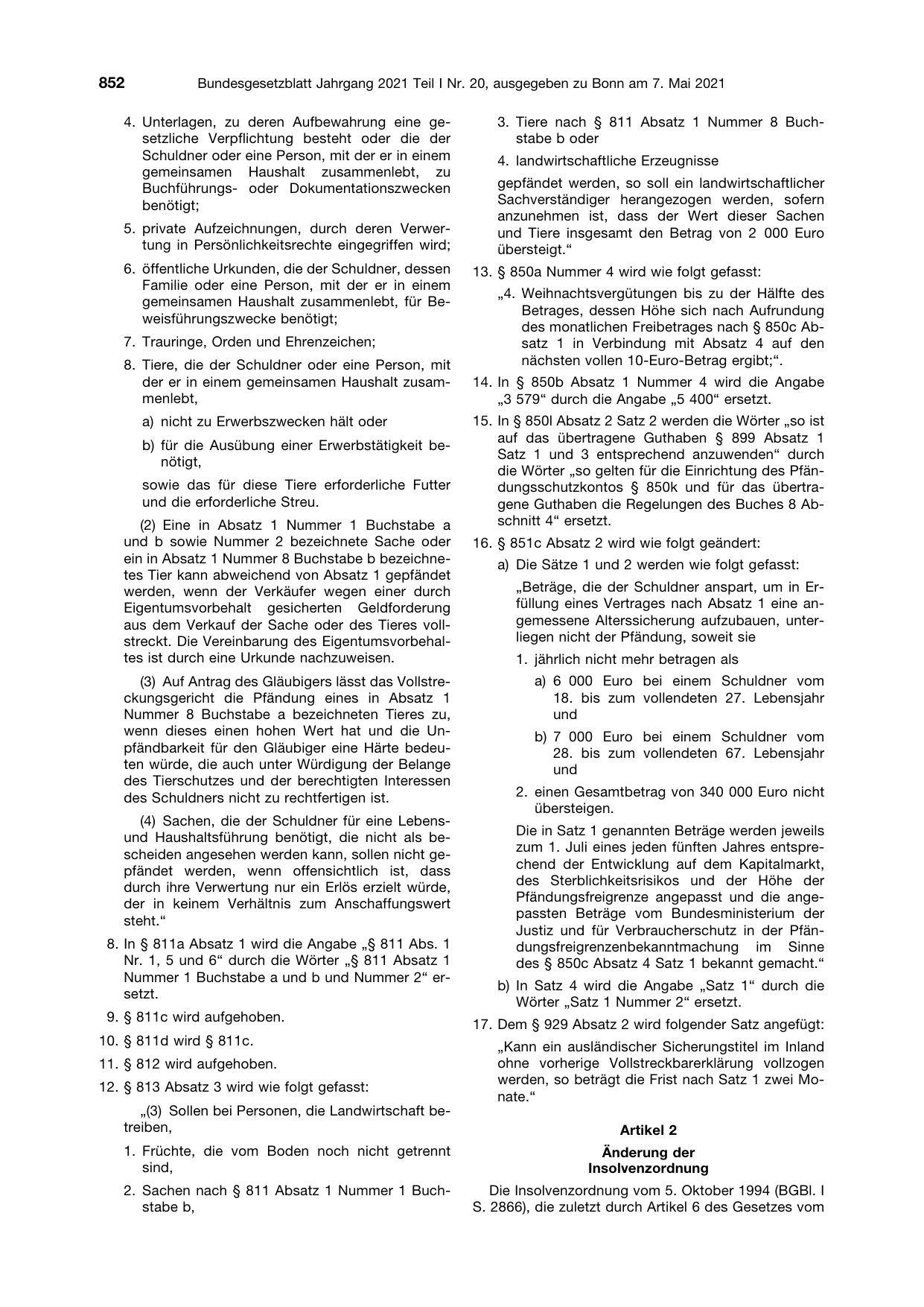 BGBl. 2021, Seite 852 — Originalseite als Abbildung