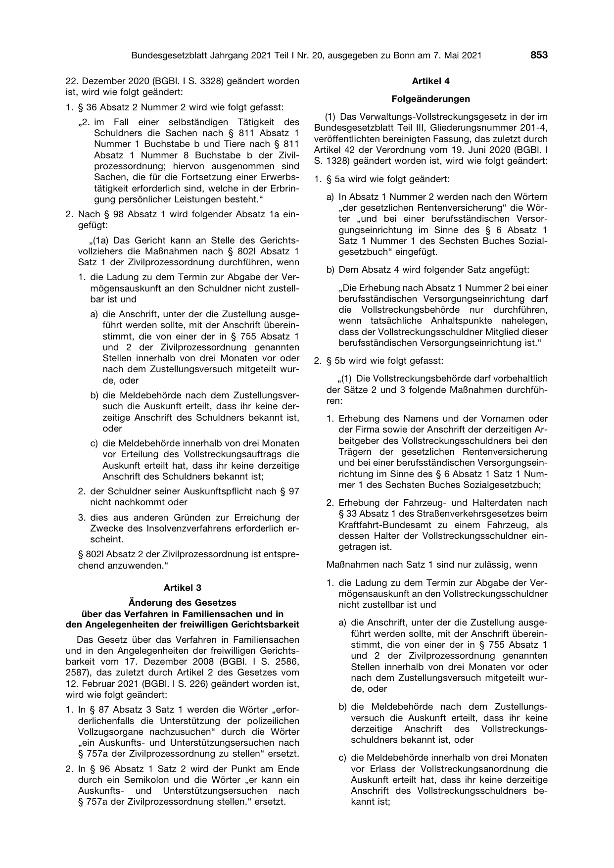 BGBl. 2021, Seite 853 — Originalseite als Abbildung