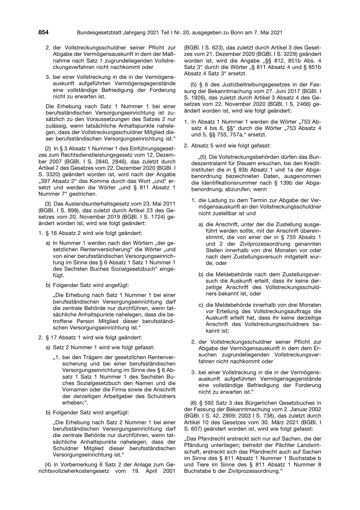 BGBl. 2021, Seite 854 — Originalseite als Abbildung
