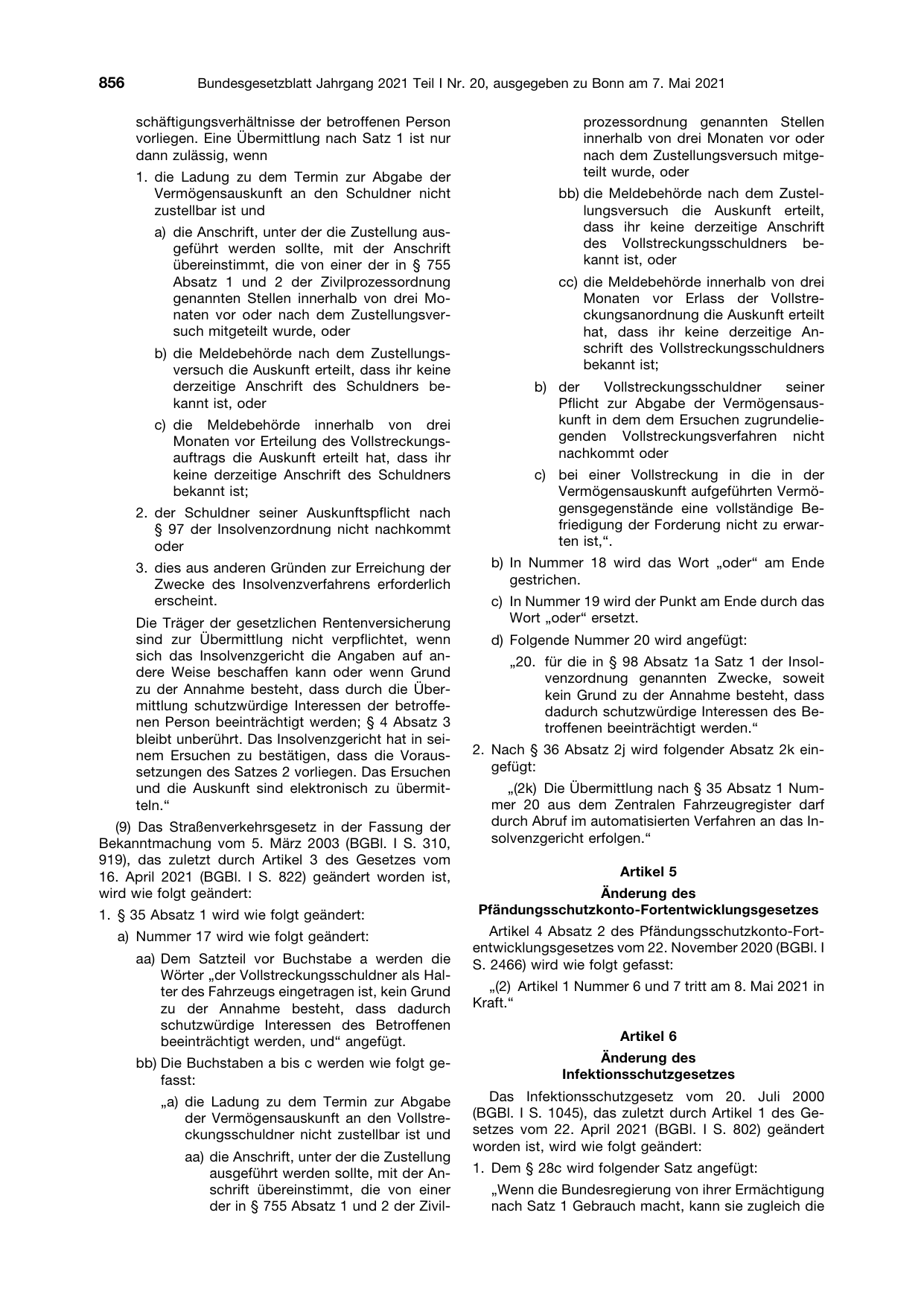 BGBl. 2021, Seite 856 — Originalseite als Abbildung
