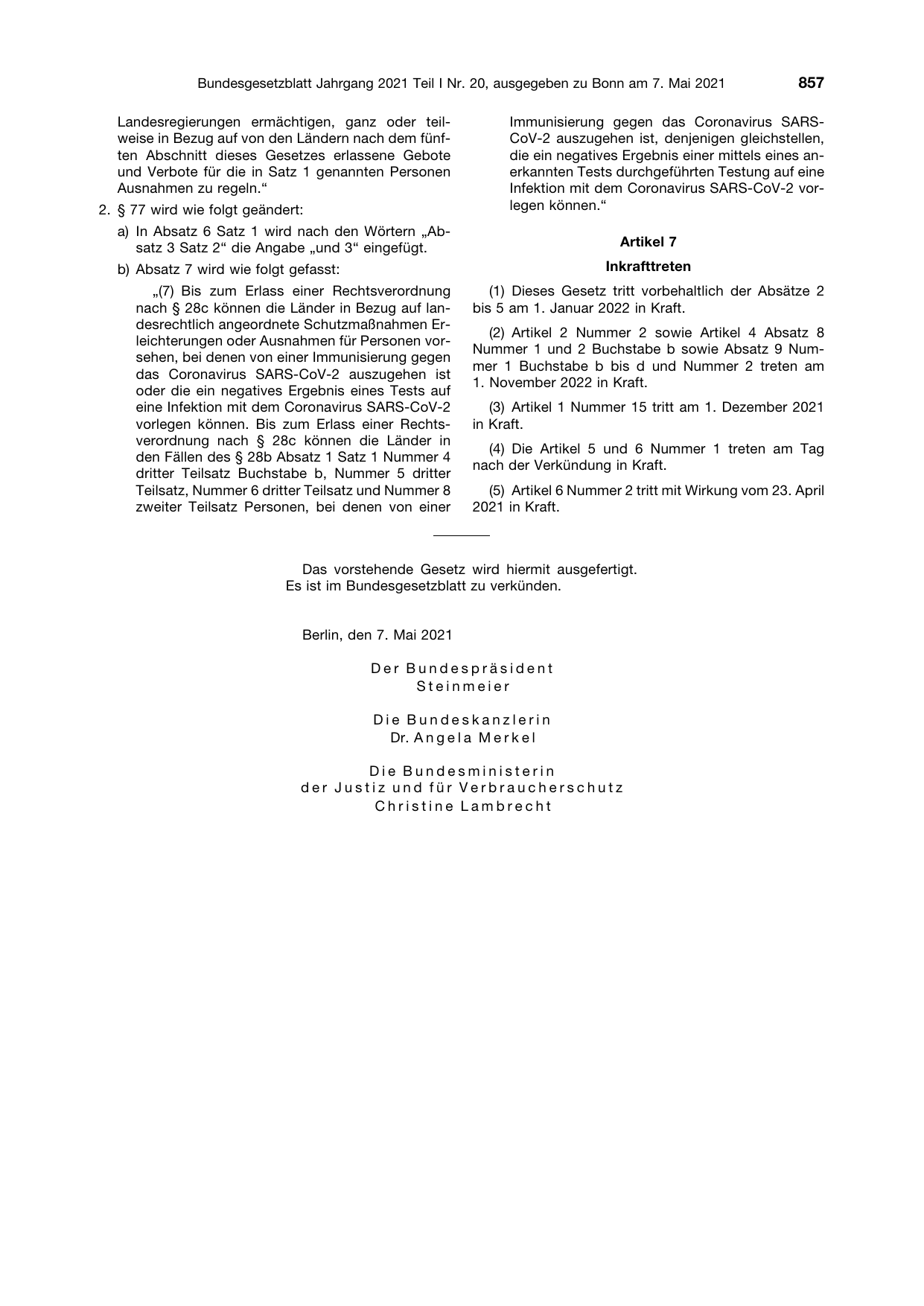 BGBl. 2021, Seite 857 — Originalseite als Abbildung