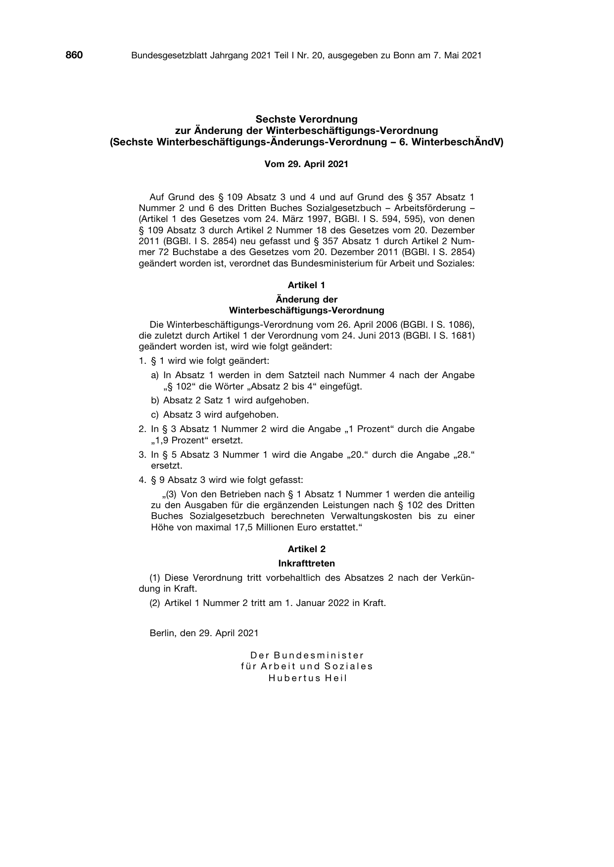 BGBl. 2021, Seite 860 — Originalseite als Abbildung