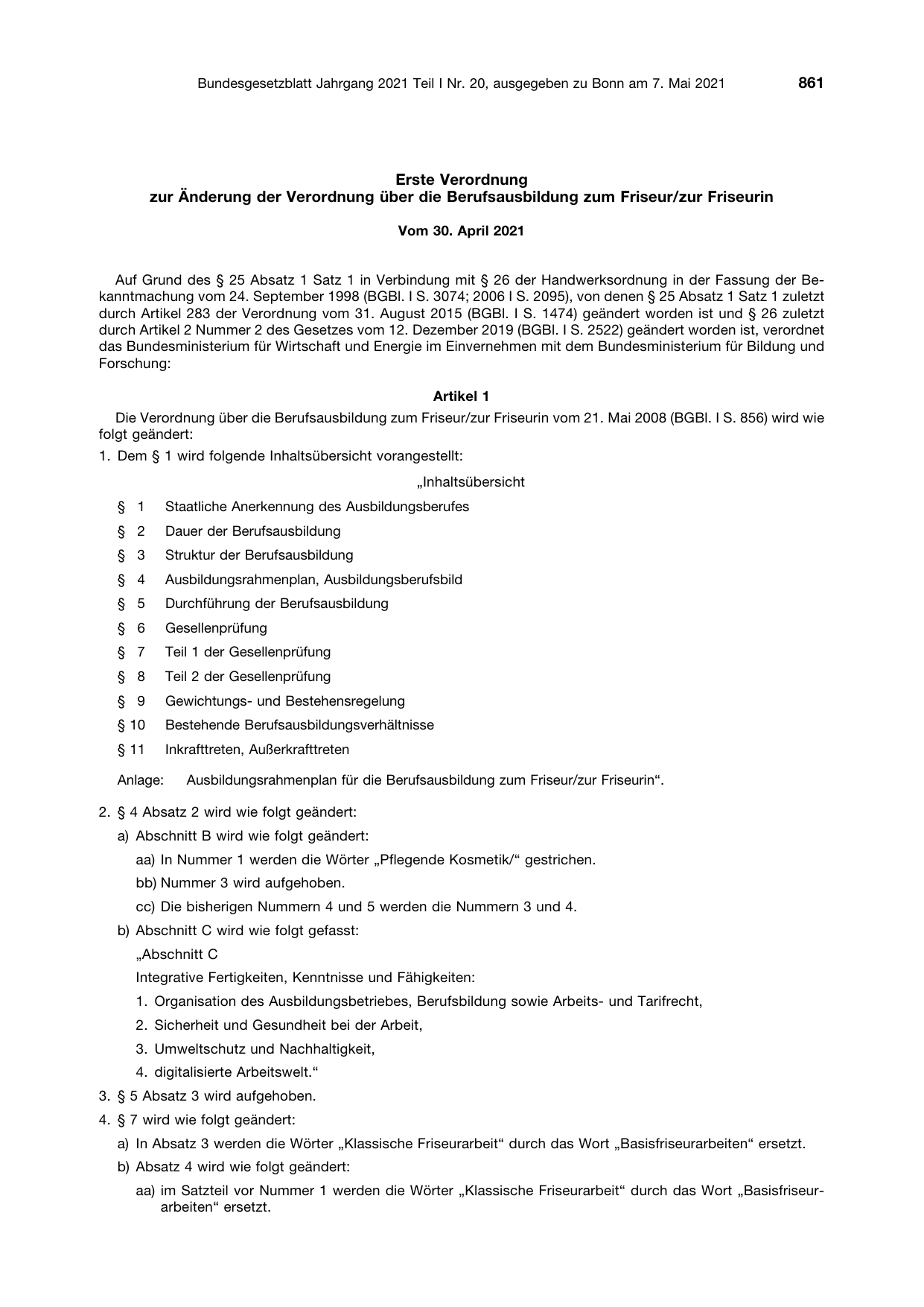 BGBl. 2021, Seite 861 — Originalseite als Abbildung