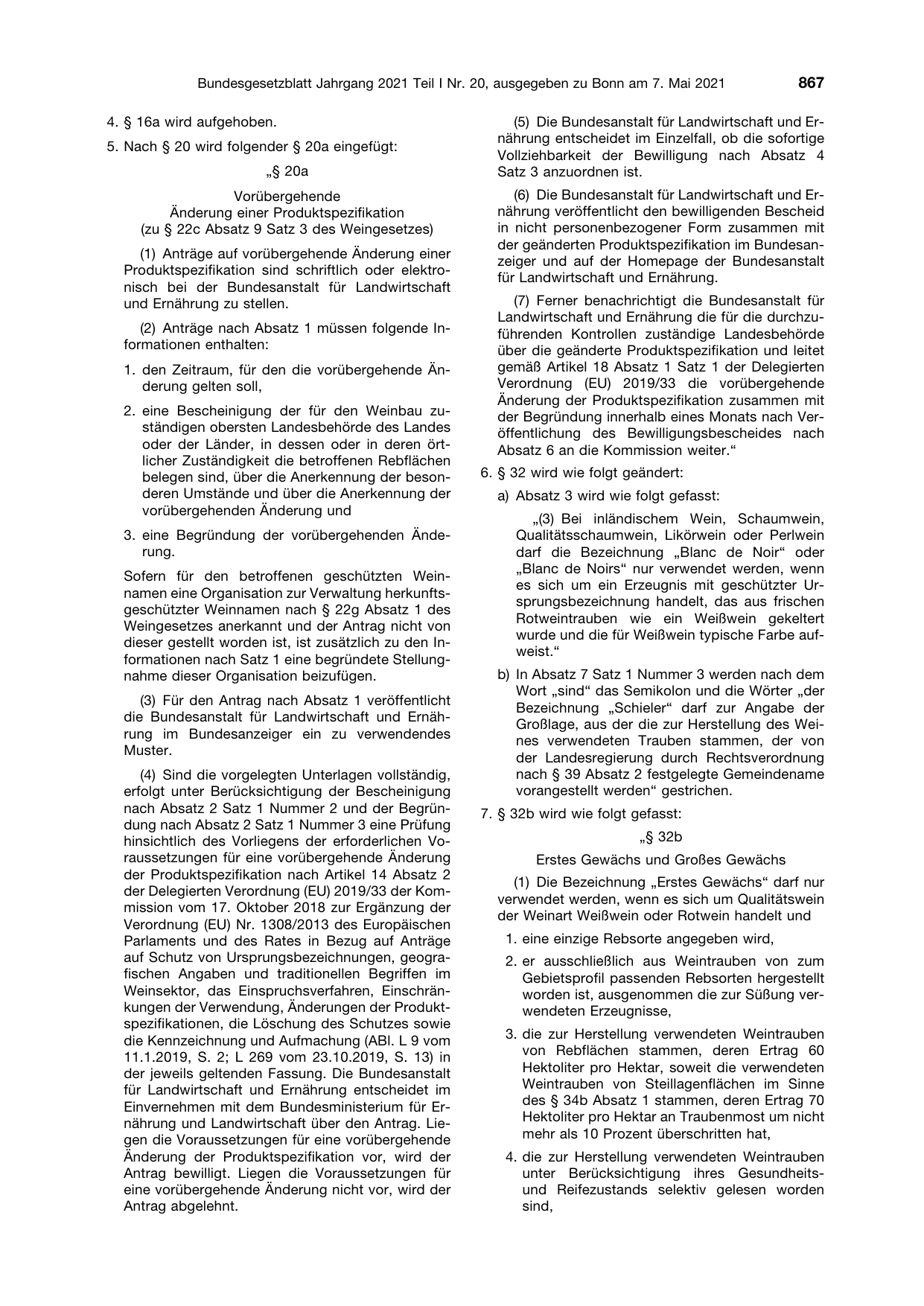 BGBl. 2021, Seite 867 — Originalseite als Abbildung