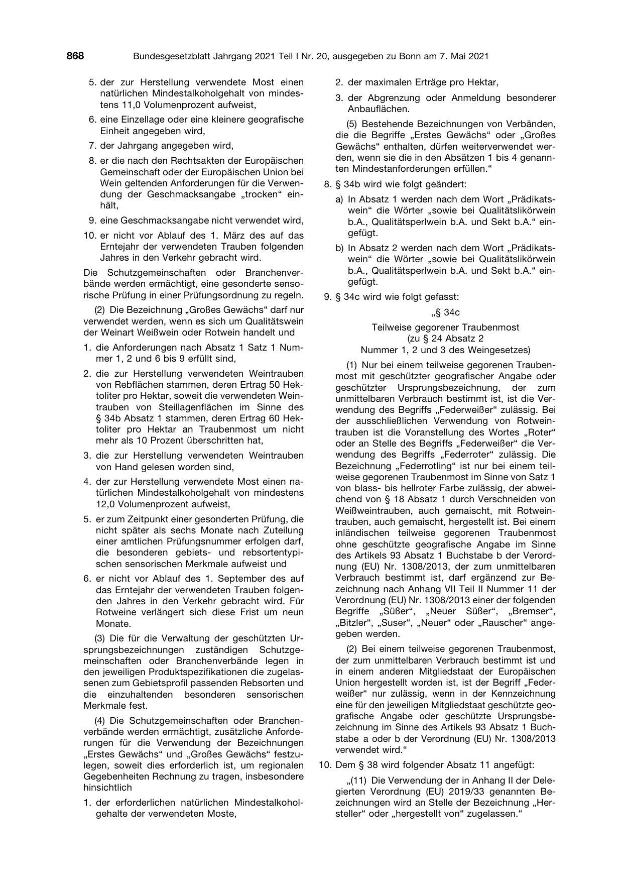 BGBl. 2021, Seite 868 — Originalseite als Abbildung