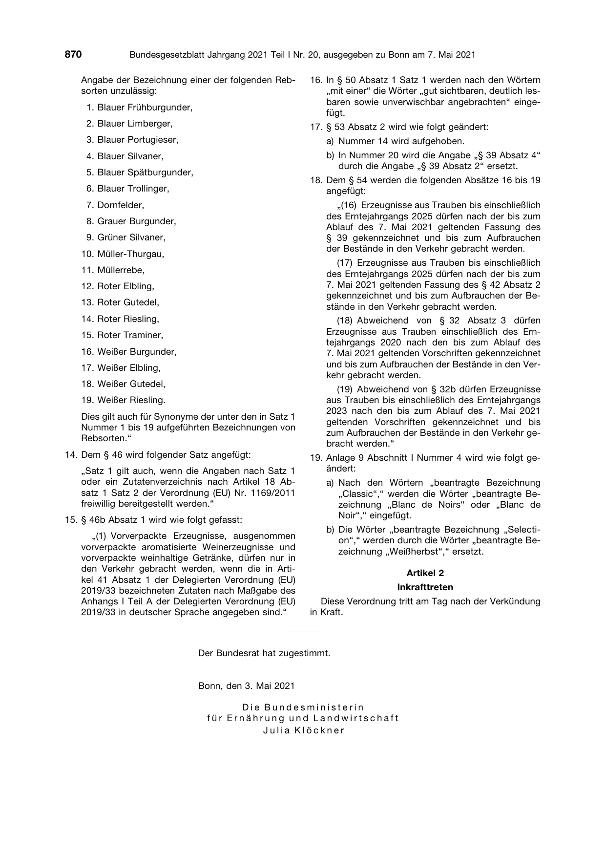BGBl. 2021, Seite 870 — Originalseite als Abbildung