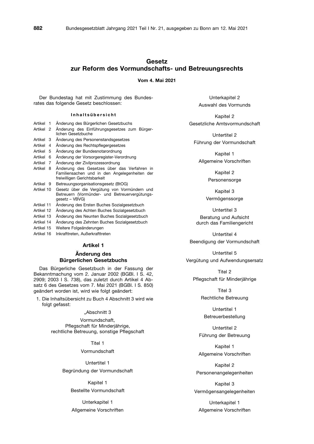 BGBl. 2021, Seite 882 — Originalseite als Abbildung
