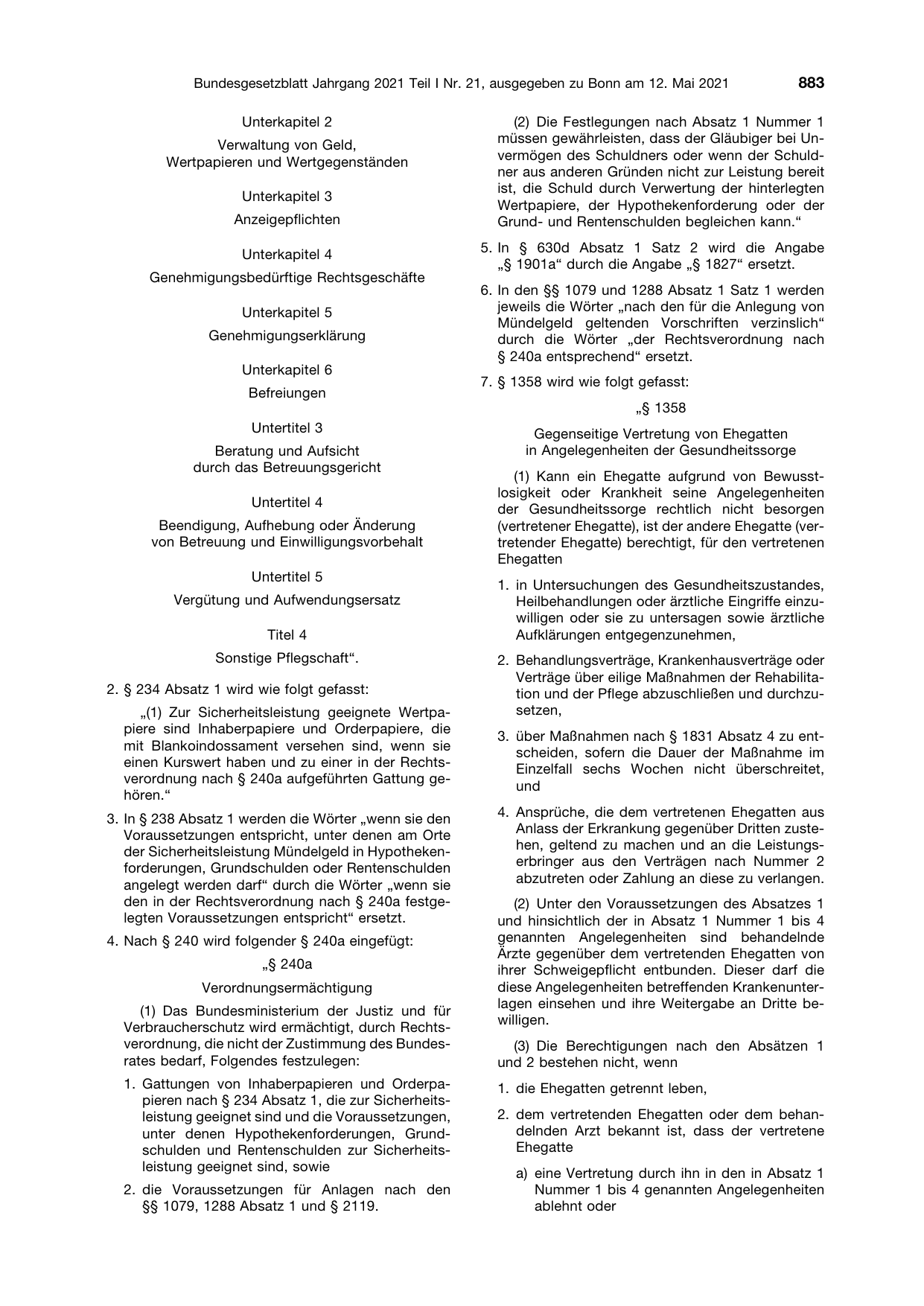 BGBl. 2021, Seite 883 — Originalseite als Abbildung