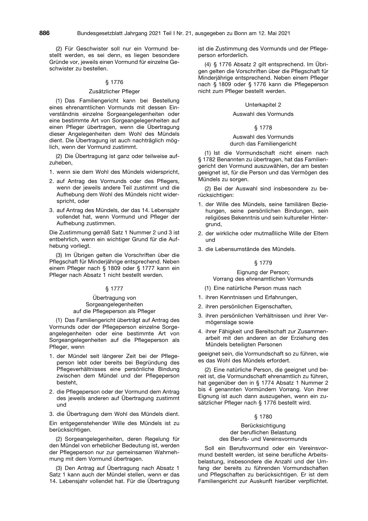 BGBl. 2021, Seite 886 — Originalseite als Abbildung