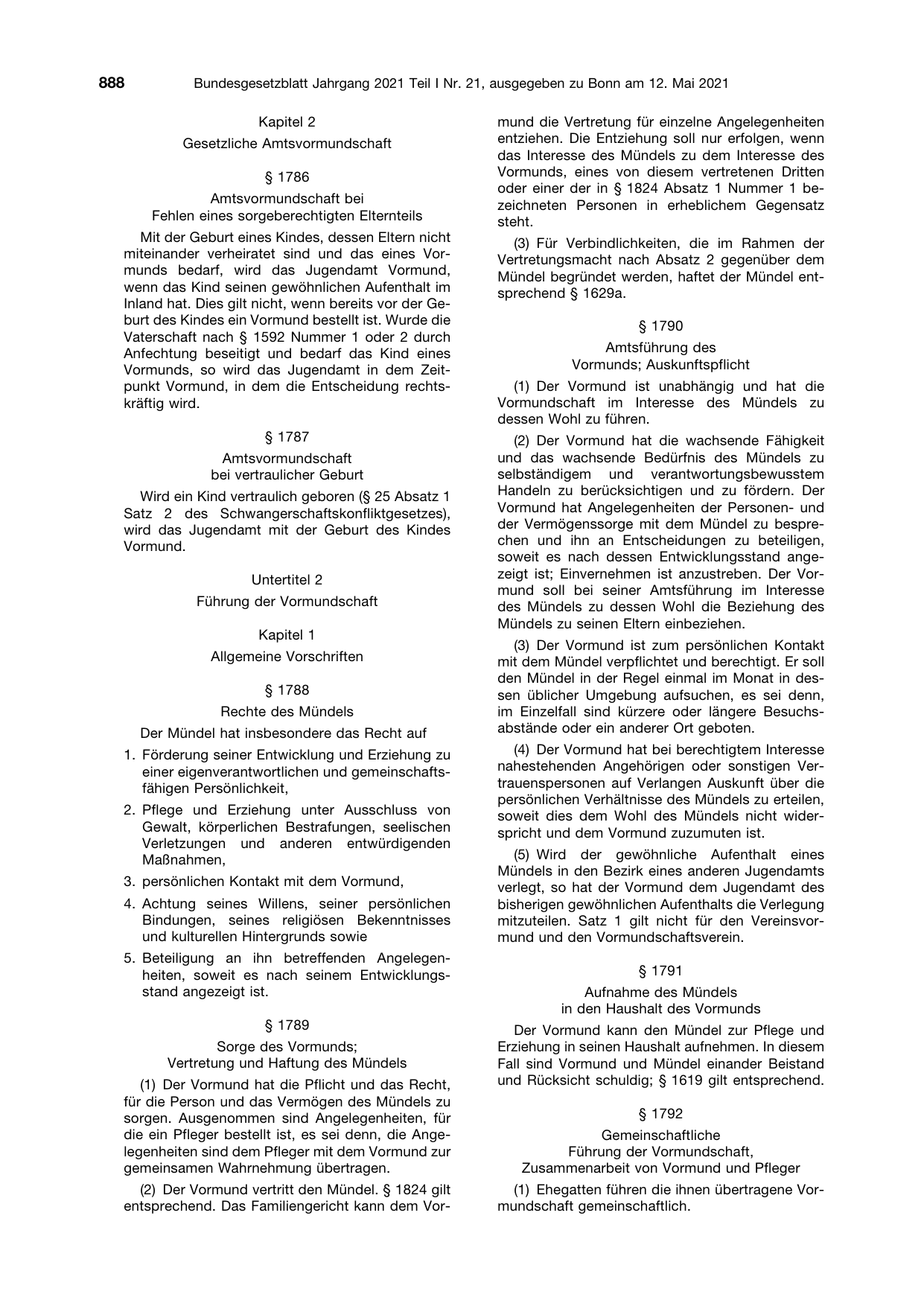 BGBl. 2021, Seite 888 — Originalseite als Abbildung