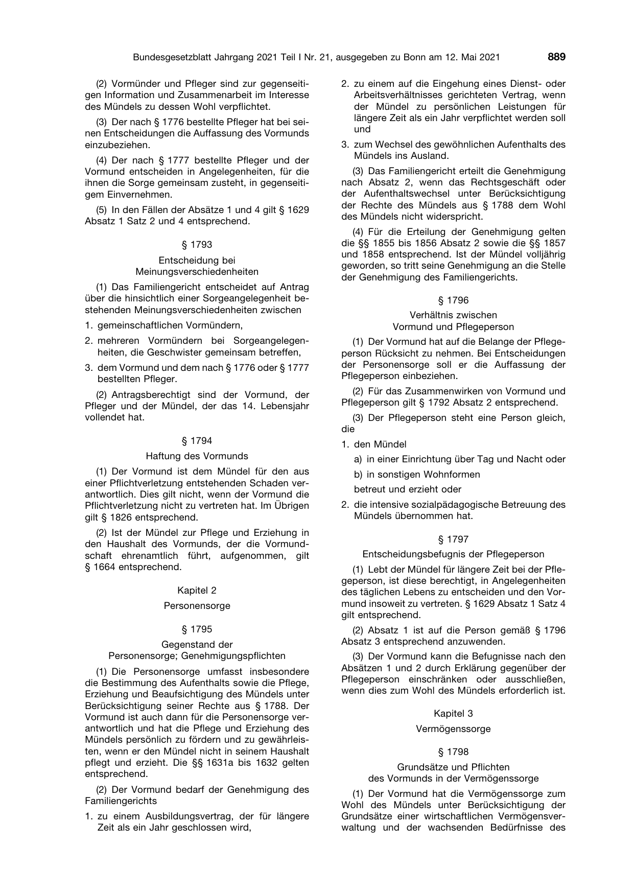 BGBl. 2021, Seite 889 — Originalseite als Abbildung