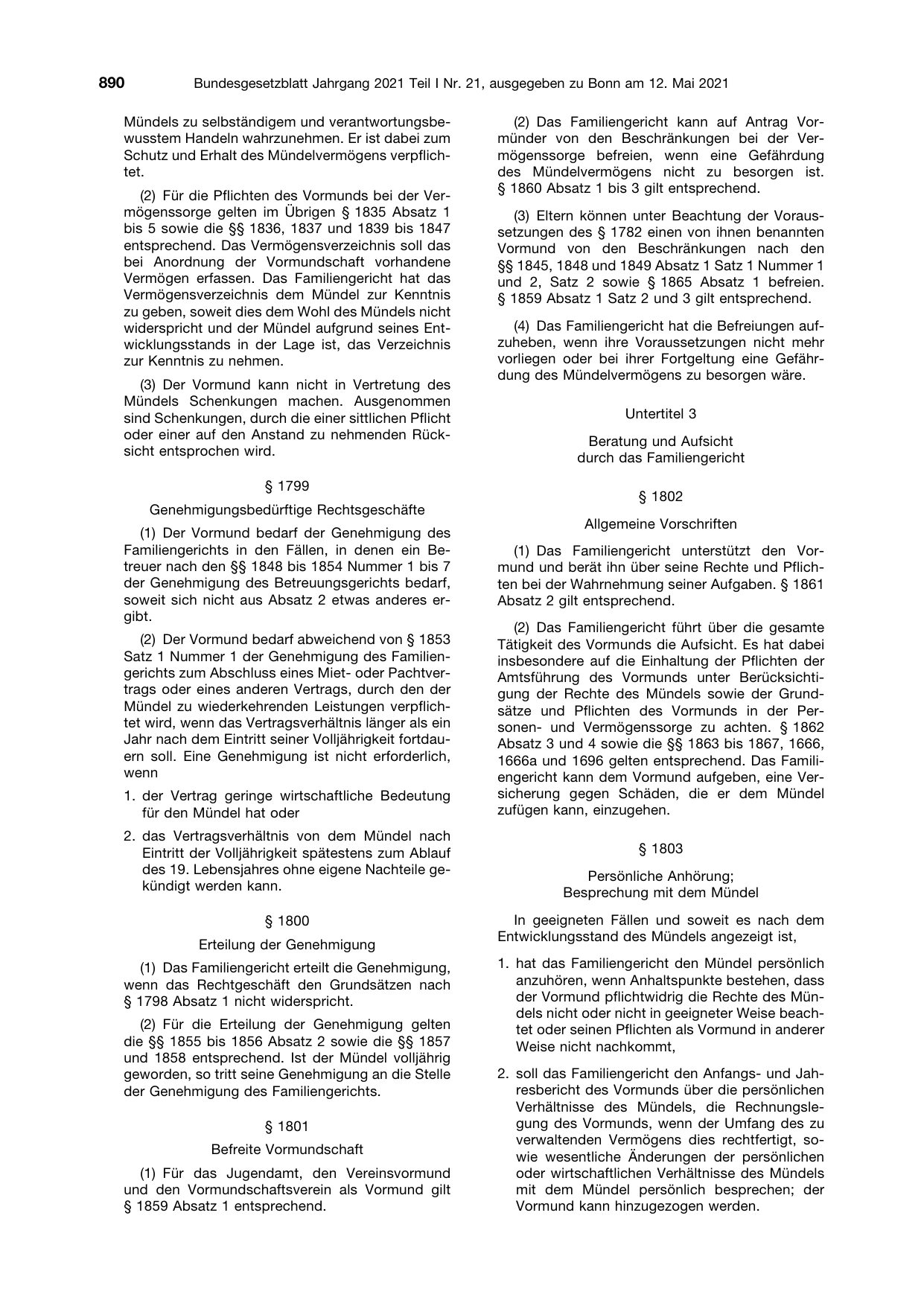 BGBl. 2021, Seite 890 — Originalseite als Abbildung
