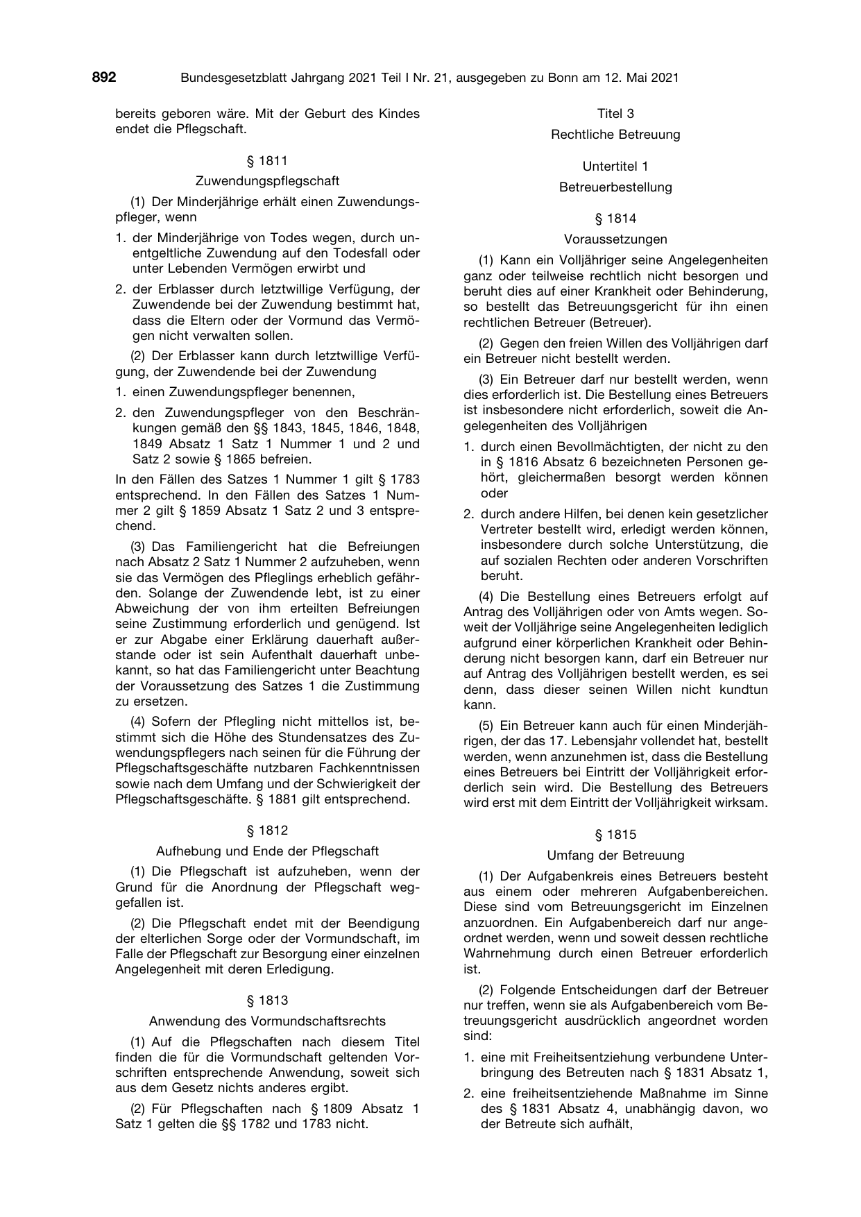 BGBl. 2021, Seite 892 — Originalseite als Abbildung