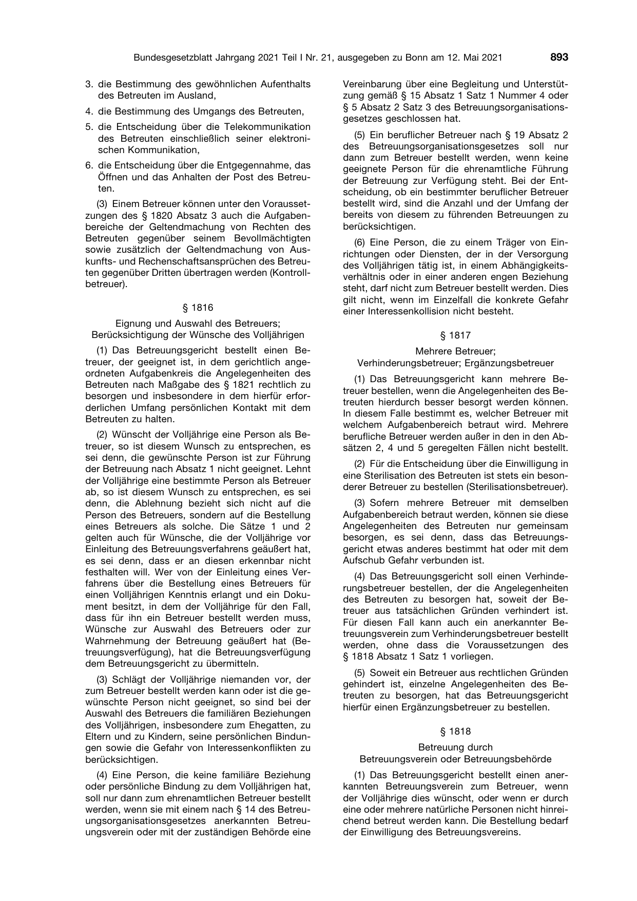 BGBl. 2021, Seite 893 — Originalseite als Abbildung