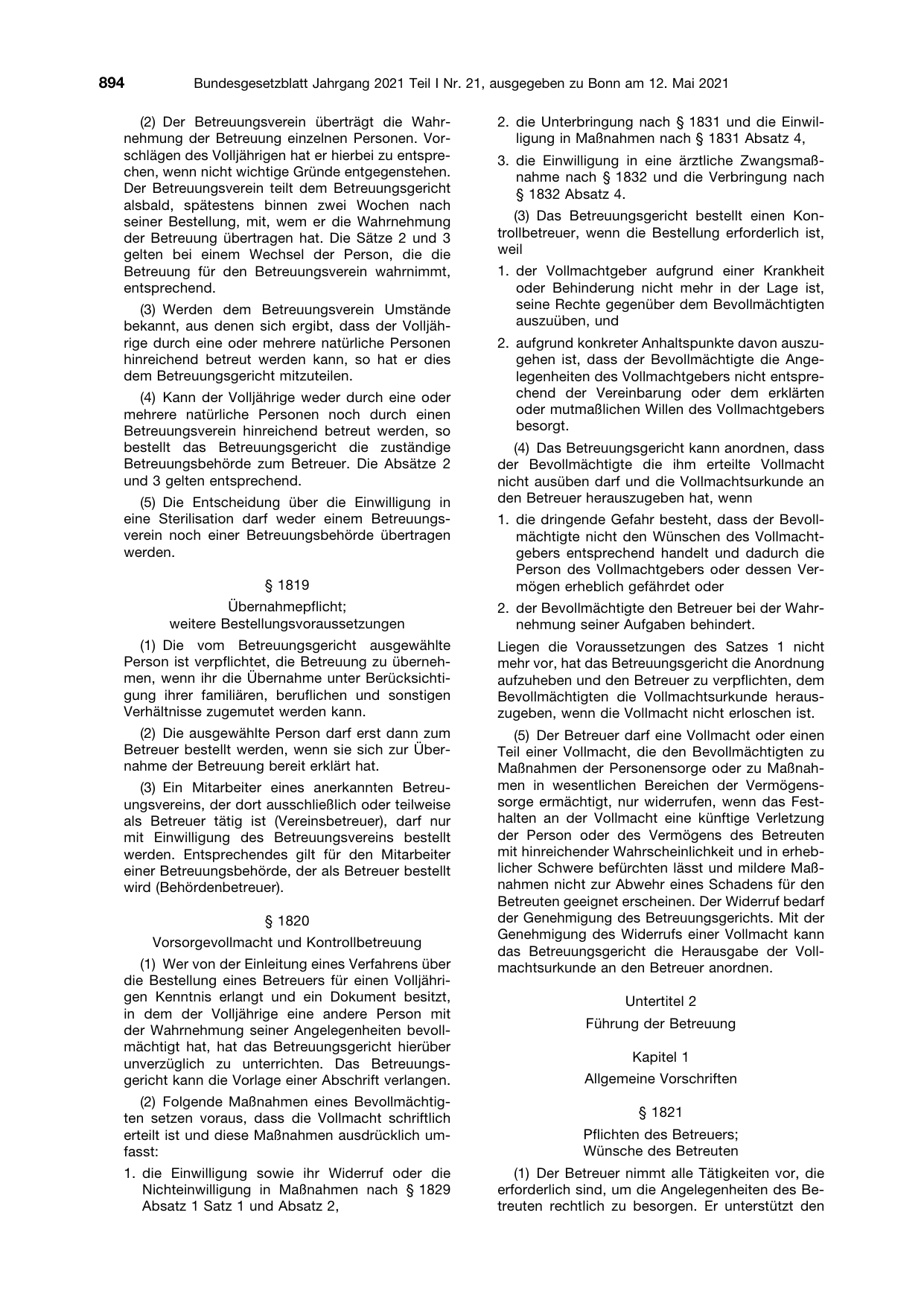 BGBl. 2021, Seite 894 — Originalseite als Abbildung