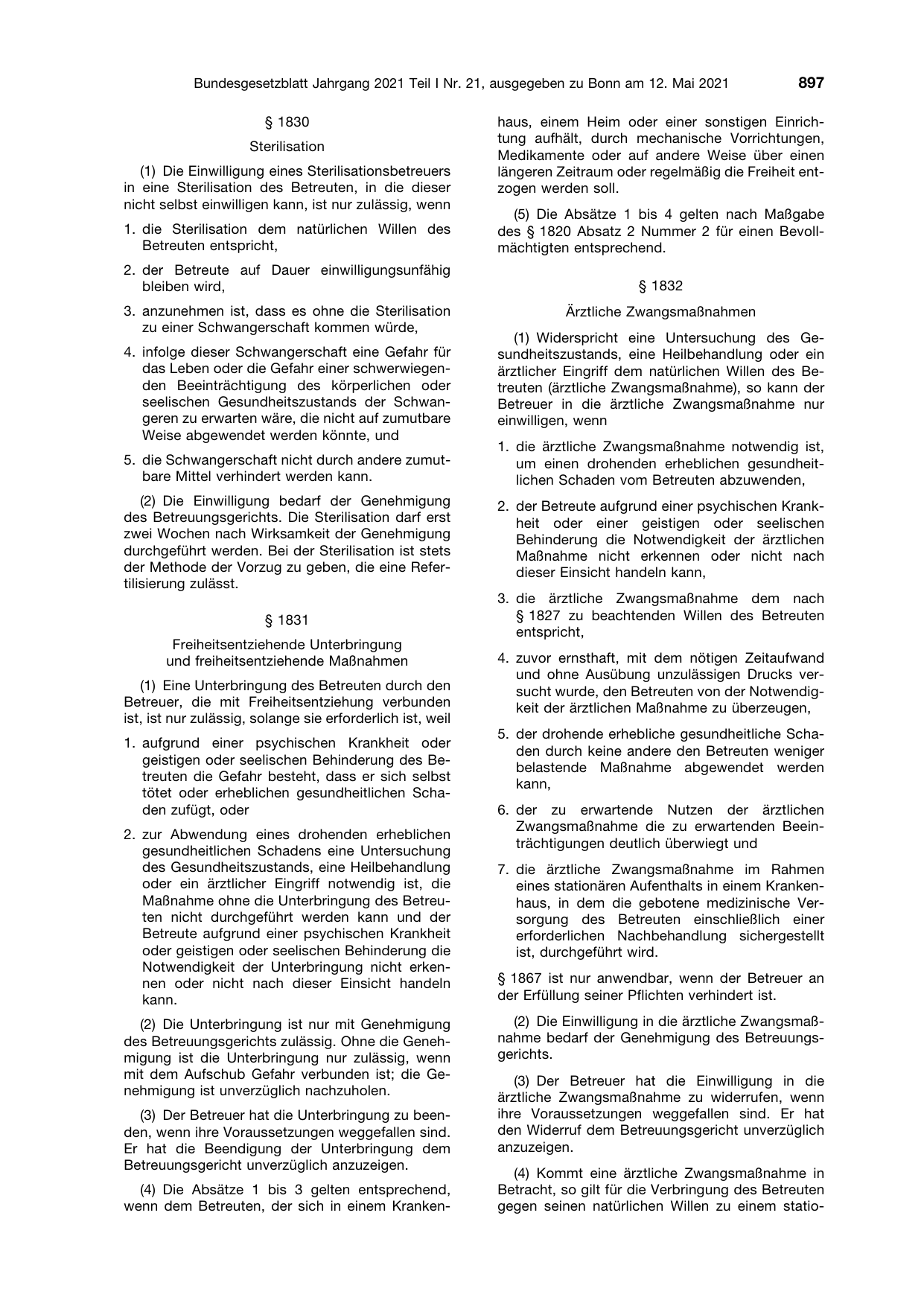 BGBl. 2021, Seite 897 — Originalseite als Abbildung