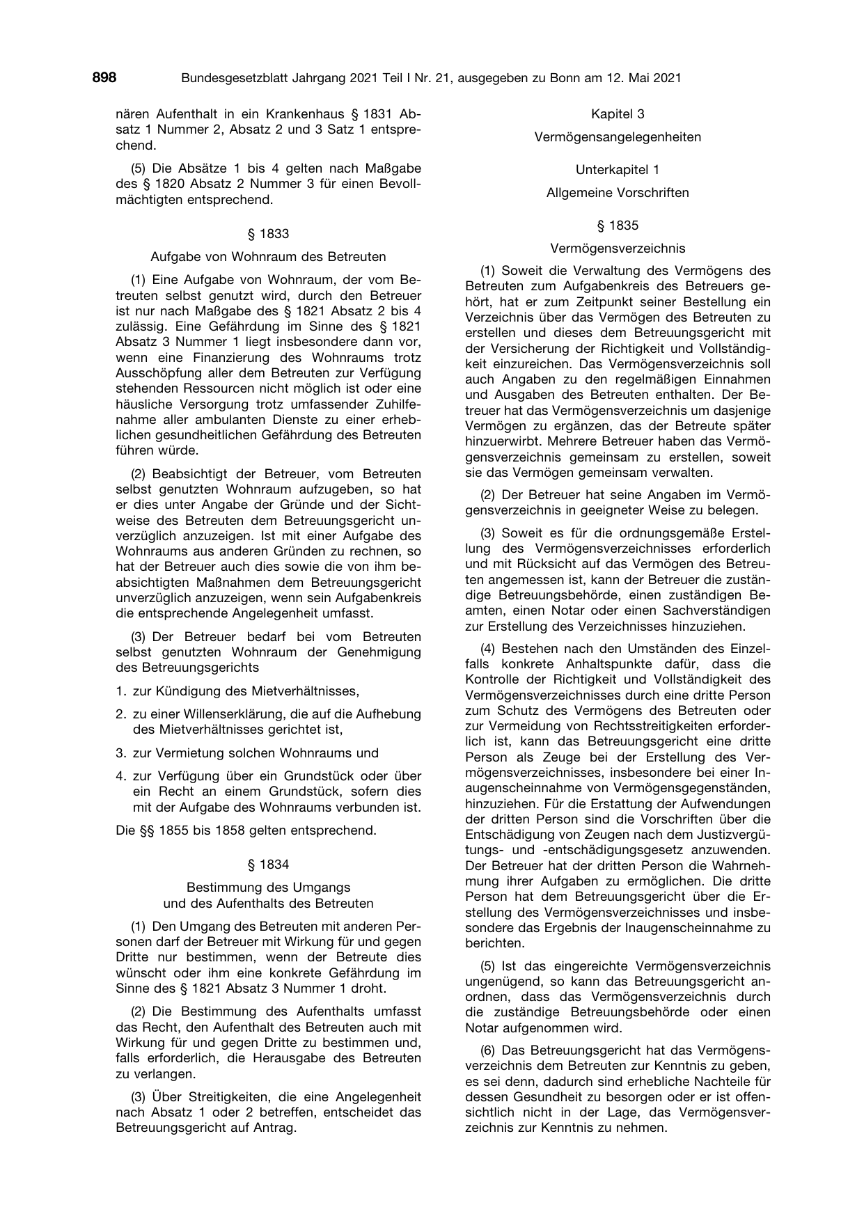 BGBl. 2021, Seite 898 — Originalseite als Abbildung