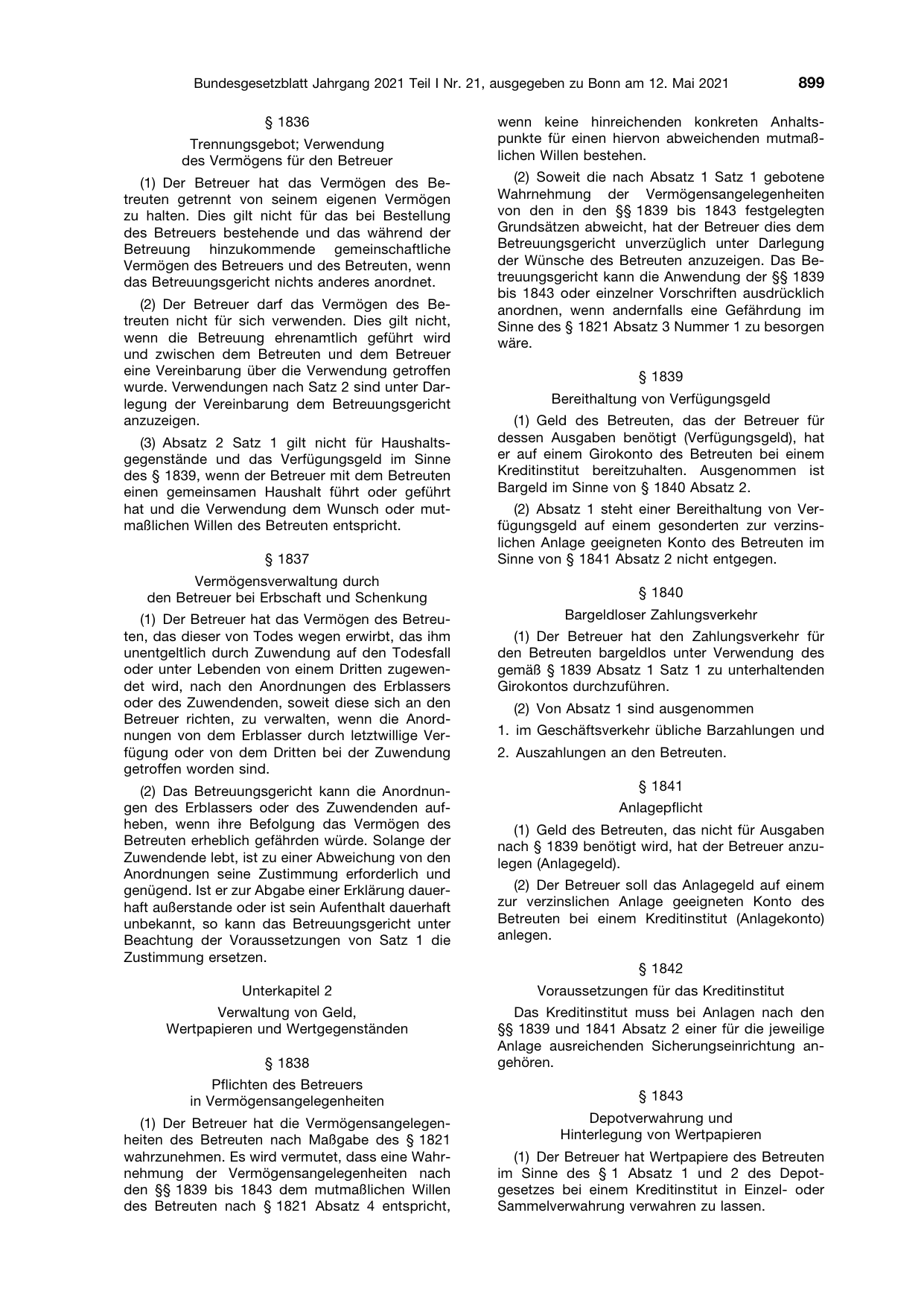 BGBl. 2021, Seite 899 — Originalseite als Abbildung