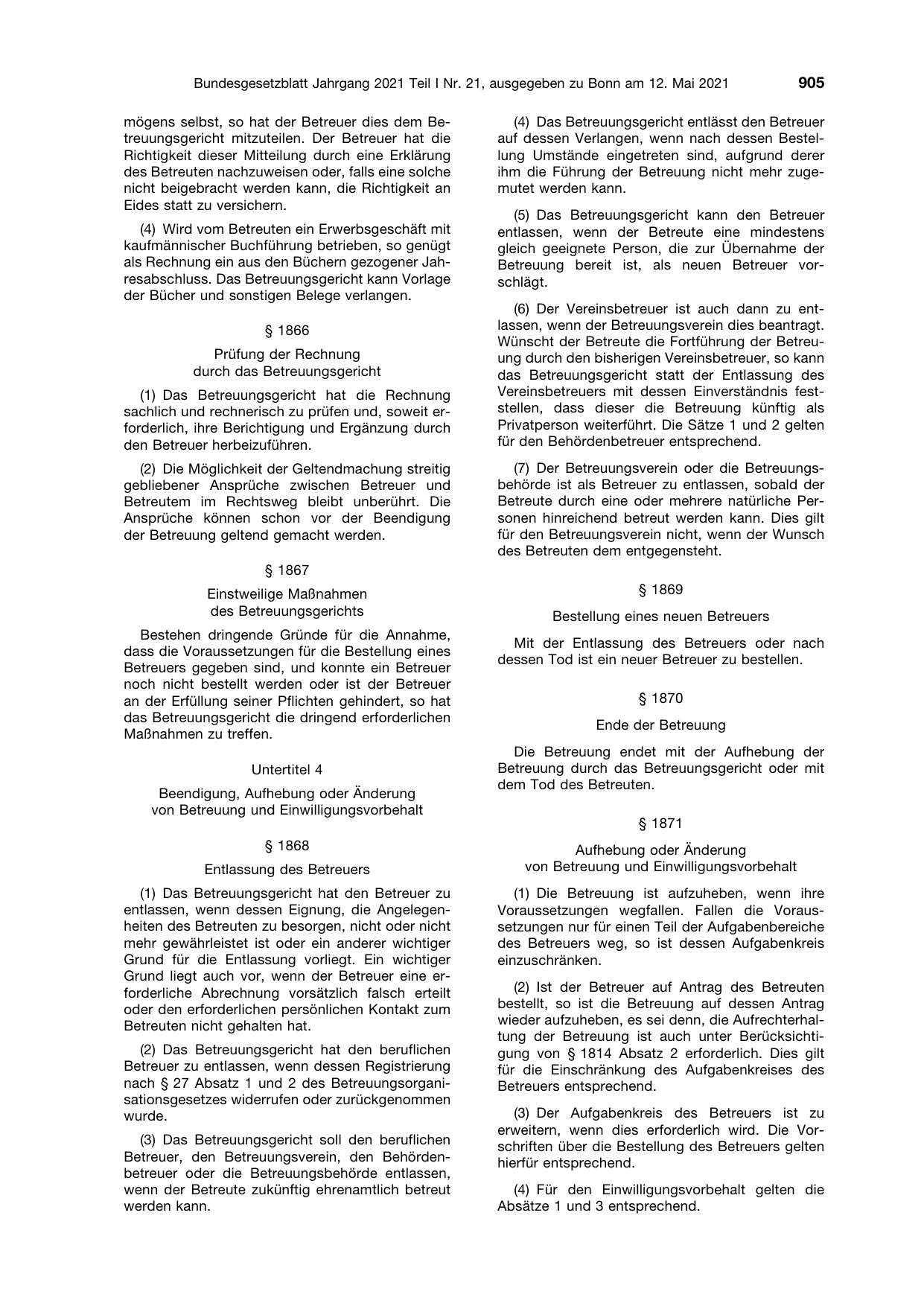 BGBl. 2021, Seite 905 — Originalseite als Abbildung
