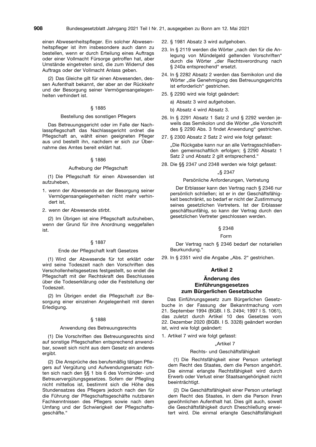 BGBl. 2021, Seite 908 — Originalseite als Abbildung