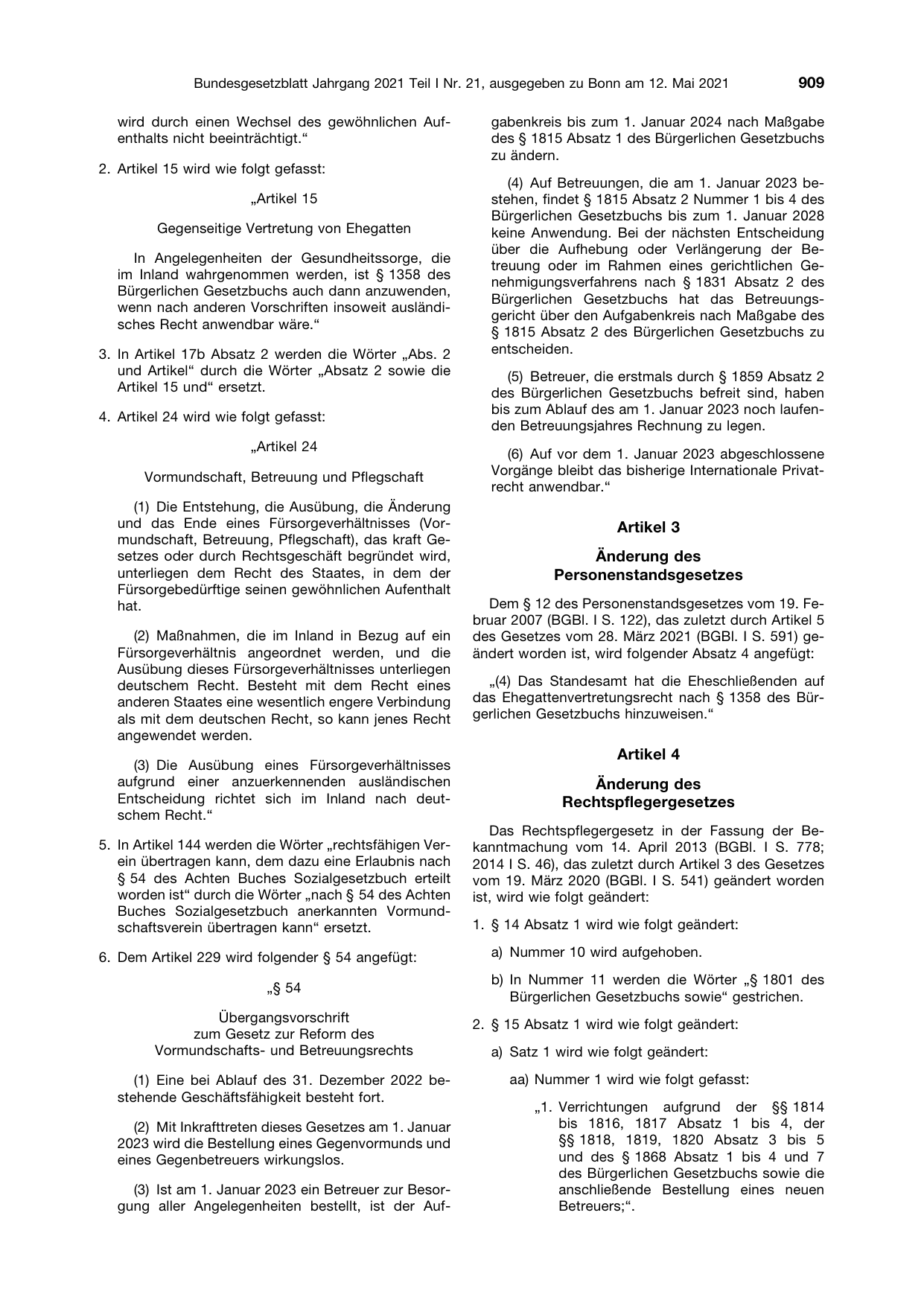 BGBl. 2021, Seite 909 — Originalseite als Abbildung