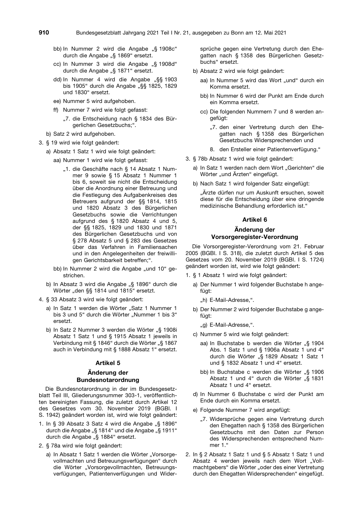 BGBl. 2021, Seite 910 — Originalseite als Abbildung