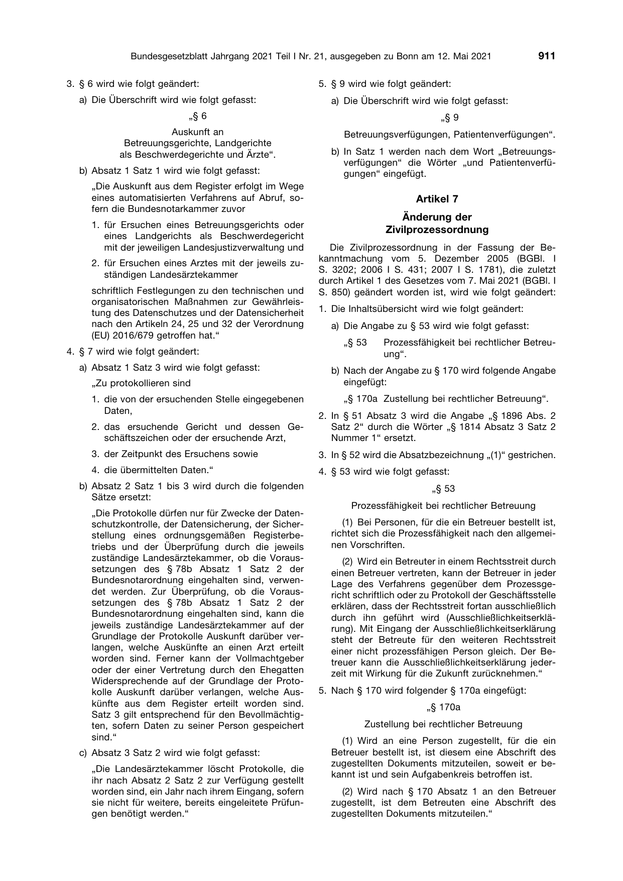 BGBl. 2021, Seite 911 — Originalseite als Abbildung