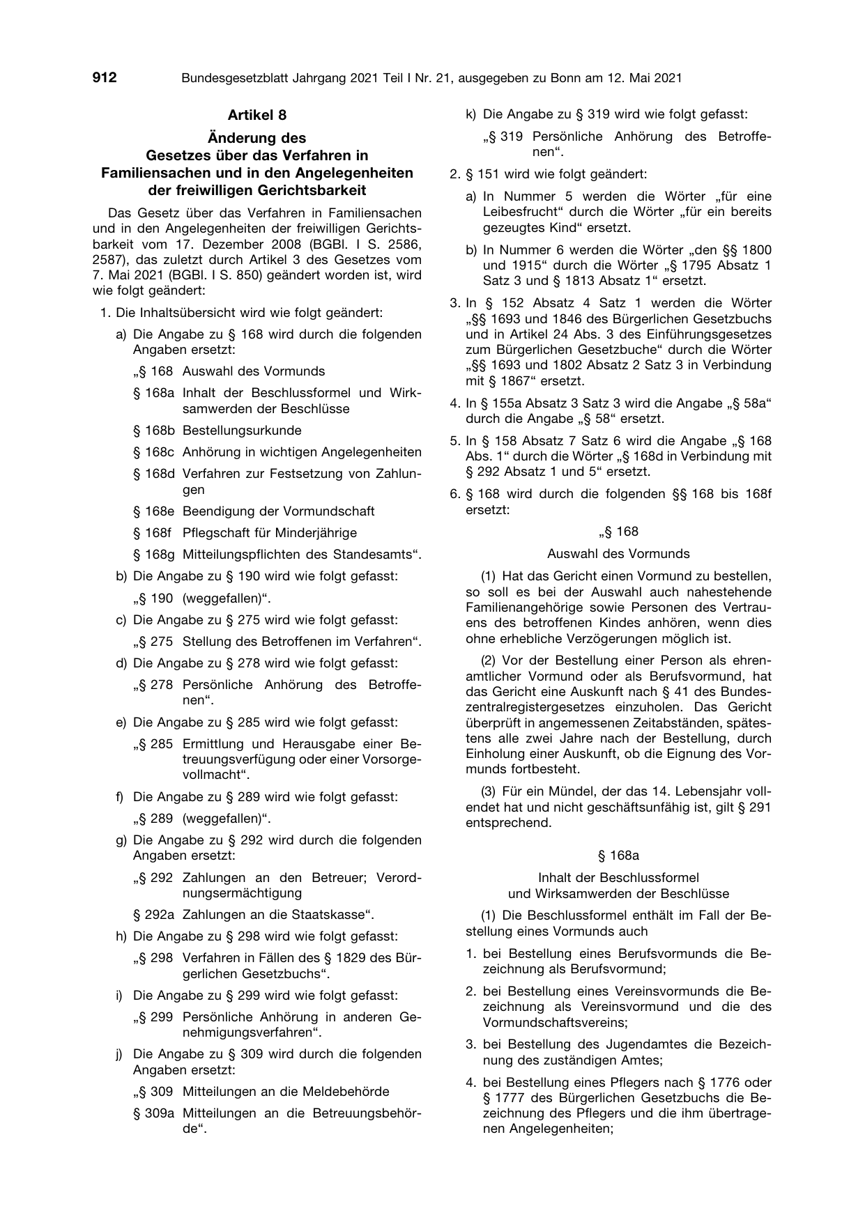 BGBl. 2021, Seite 912 — Originalseite als Abbildung
