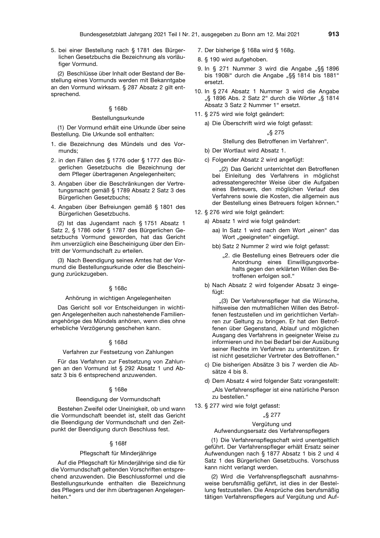BGBl. 2021, Seite 913 — Originalseite als Abbildung