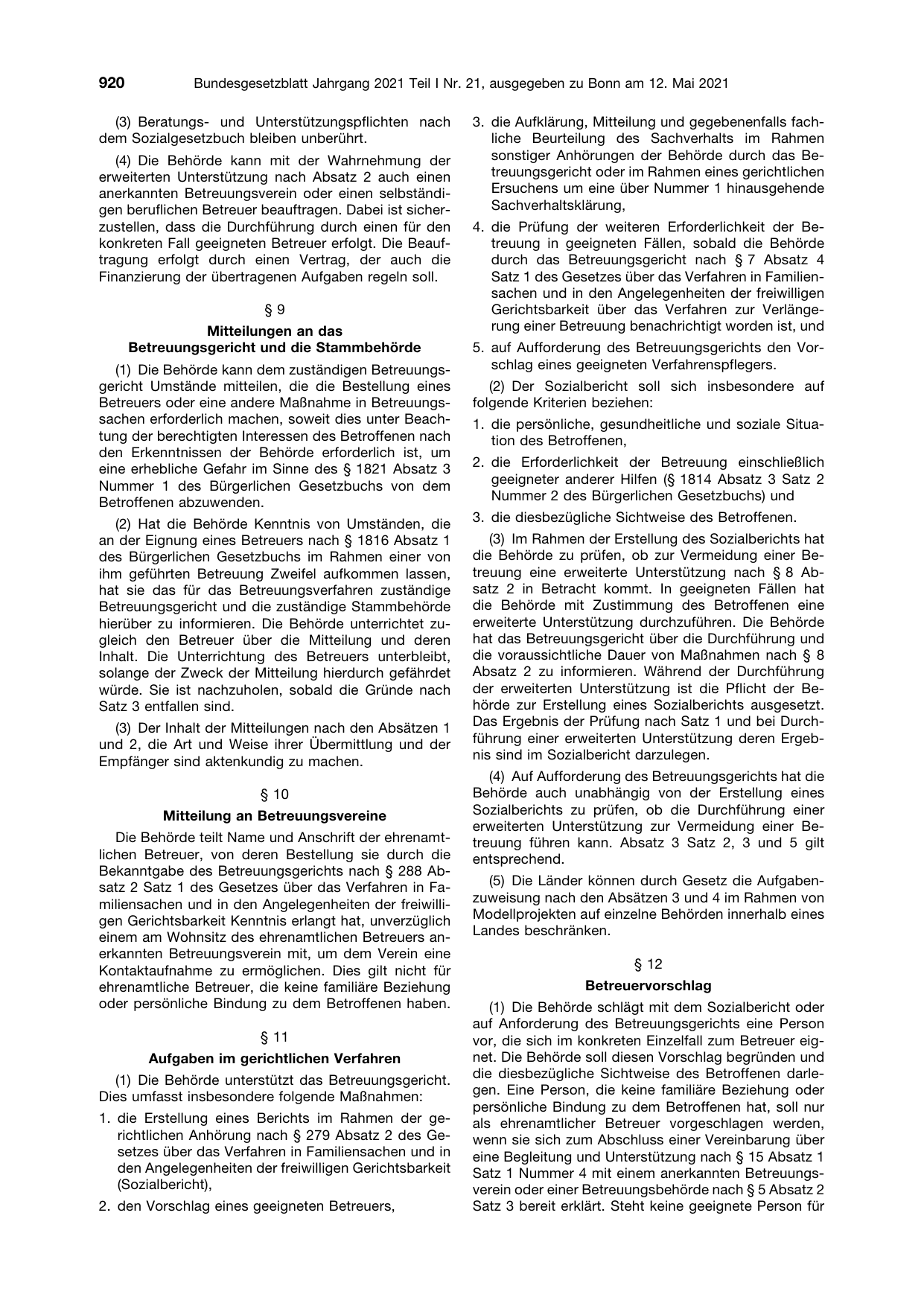 BGBl. 2021, Seite 920 — Originalseite als Abbildung